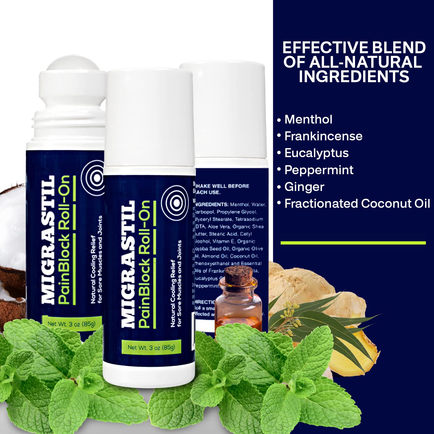 Basic Vigor Migrastil PainBlock Roll-On & Unscented Topical Magnesium Cream Bundle. Made in The USA. Basic Vigor Au supplements