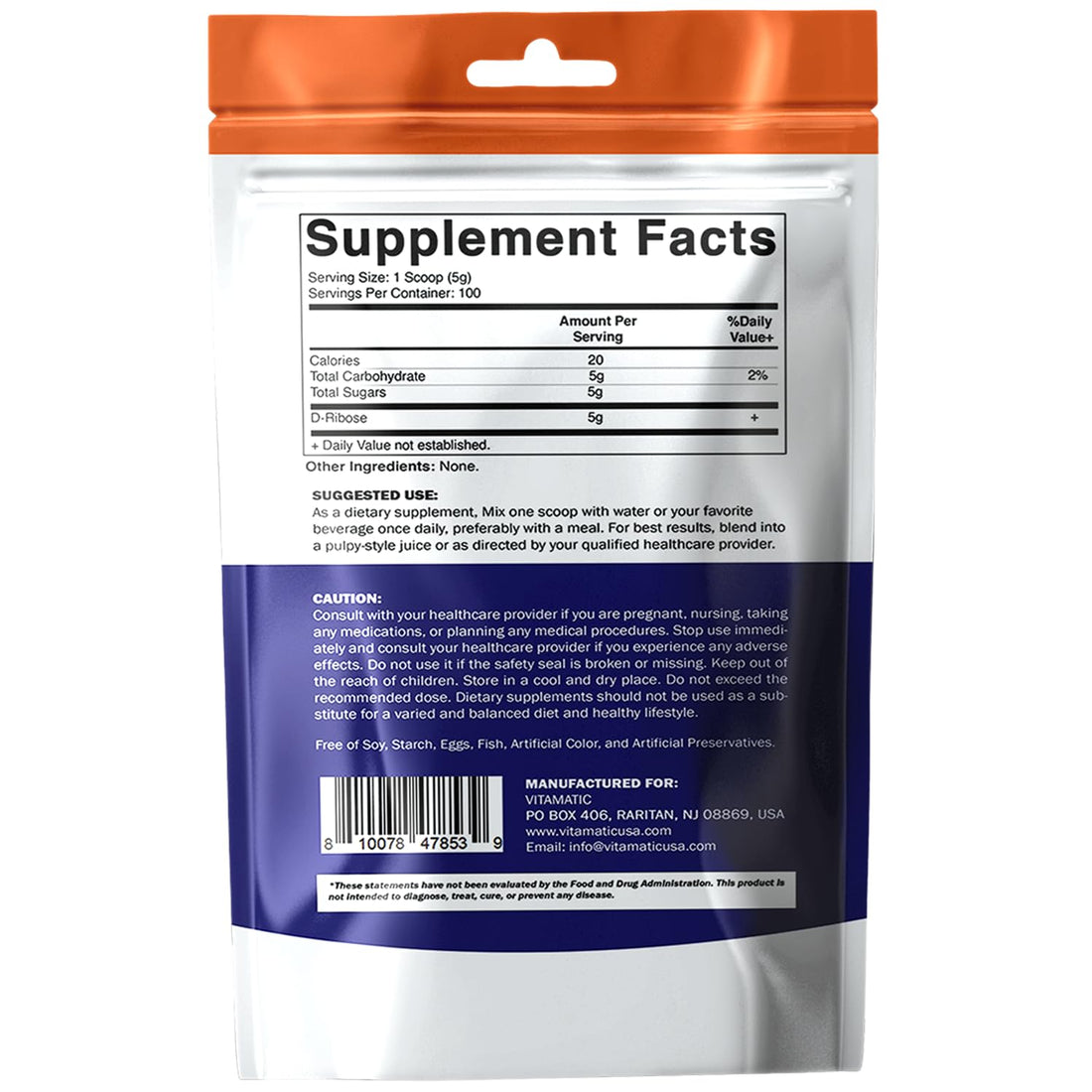 Vitamatic D-Ribose Powder 500g - 17.6 OZ (500 Gram) | Pure & Unflavored | Non-GMO | Easy-Mix Dietary Supplement Vitamatic Au supplements