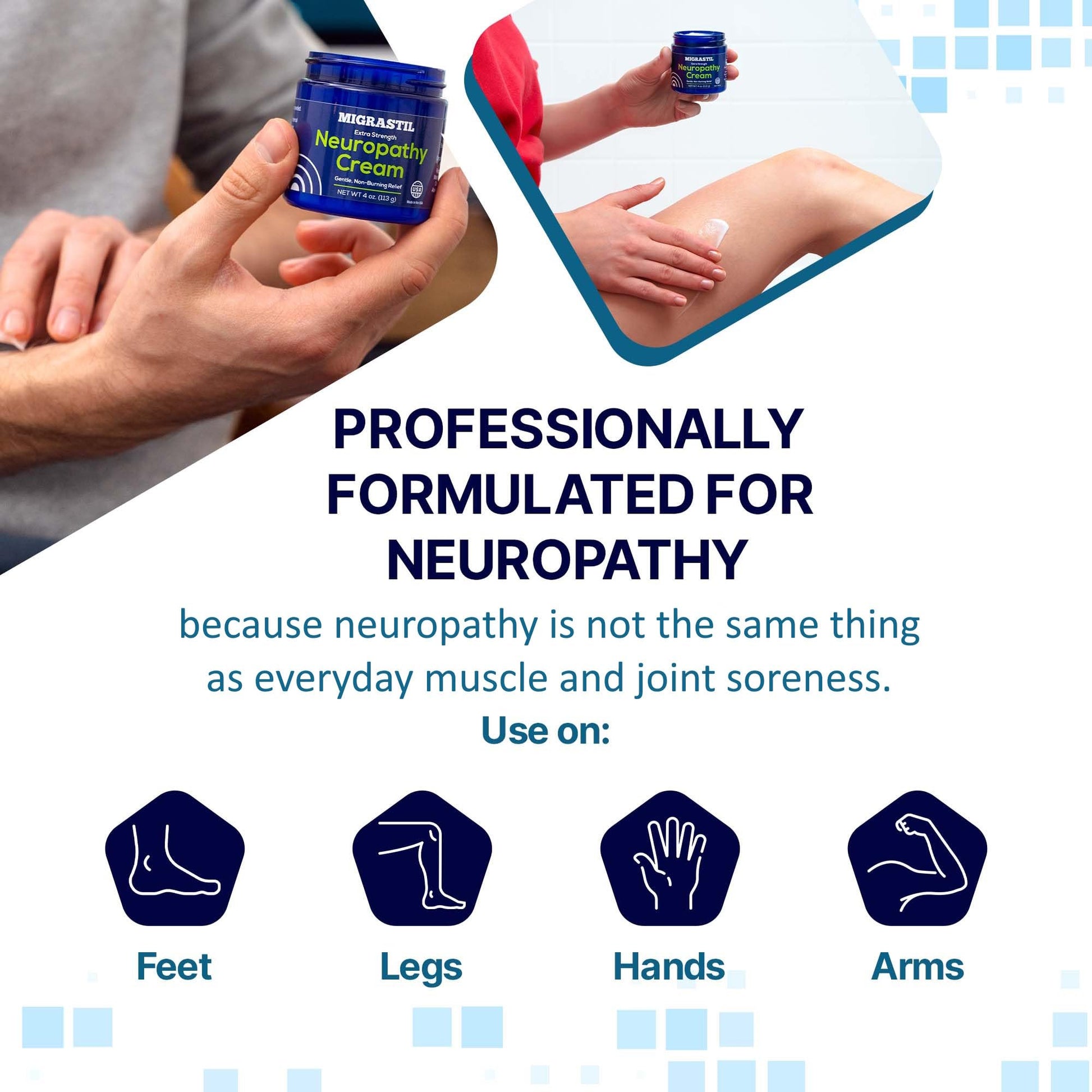 Basic Vigor Migrastil Neuropathy Relief Cream Extra Strength for Feet, Legs, and Hands. Made in The USA. Vegan and Cruelty-Free, Non-Greasy, Gentle, Non-Burning with Cooling Effect (4 oz.) Basic Vigor Au supplements