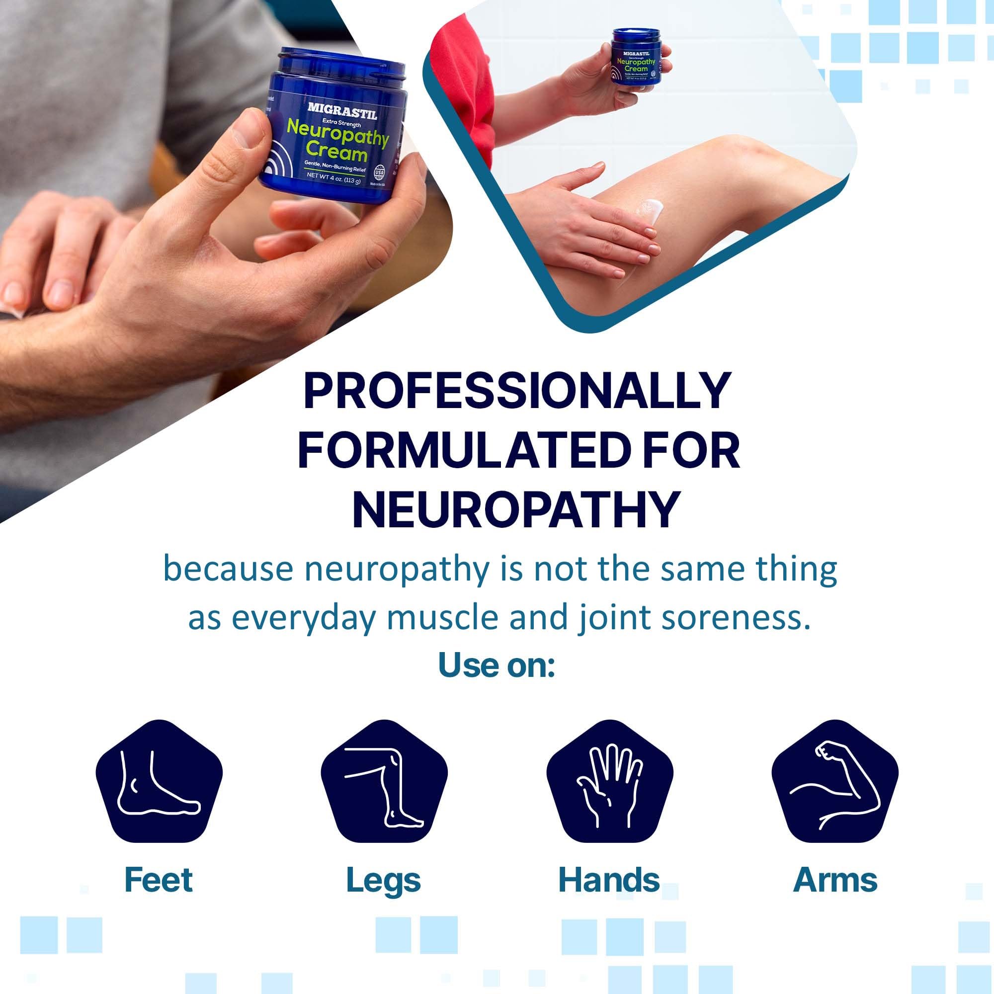Basic Vigor Migrastil Neuropathy Relief Cream Extra Strength for Feet, Legs, and Hands. Made in The USA. Vegan and Cruelty-Free, Non-Greasy, Gentle, Non-Burning with Cooling Effect (4 oz.) Basic Vigor Au supplements