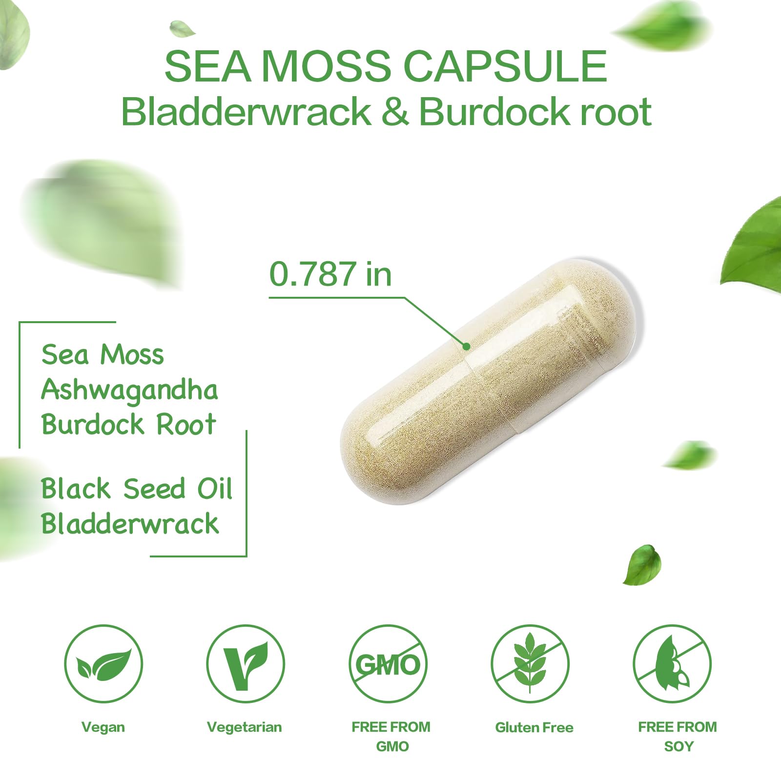 VPKIN Organic Sea Moss Capsules with Bladderwrack,Burdock Root and Black Pepper Extract-Irish SeaMoss Pills 2000mg-Promotes Immune System,Thyroid Support(120 Capsules) VPKIN Au supplements