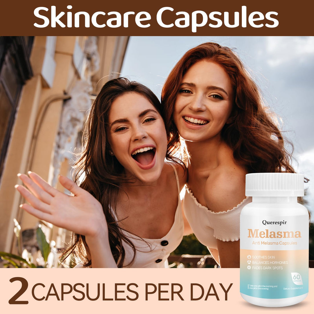 Melanina Anti-Melasma Capsule, Melasma Dark Spot Remover, Melanin Supplement, Spots Remover for Face & Body, Vitamin C & Turmeric Extract, Brightens & Even Skin Tone - 60 Capsules Querespir Au supplements