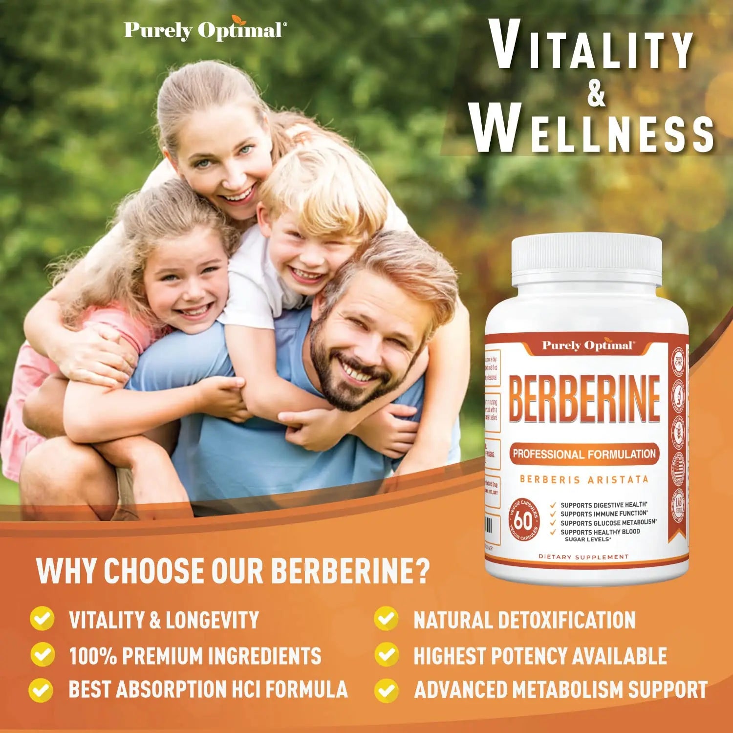Purely Optimal Premium Berberine Supplement - 1200mg Berberine HCl, Non-GMO Purely Optimal Au supplements