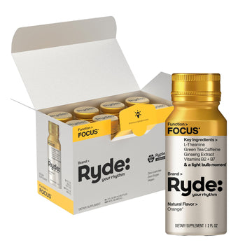 Ryde: Focus Shot | Orange Flavor | L-Theanine & Ginseng | Green Tea Caffeine | Vitamins B2 & B7 | 0 Calories, 0 Sugar | 2 FL OZ Shots | Supports Focus* (8 Pack) RYDE Au supplements