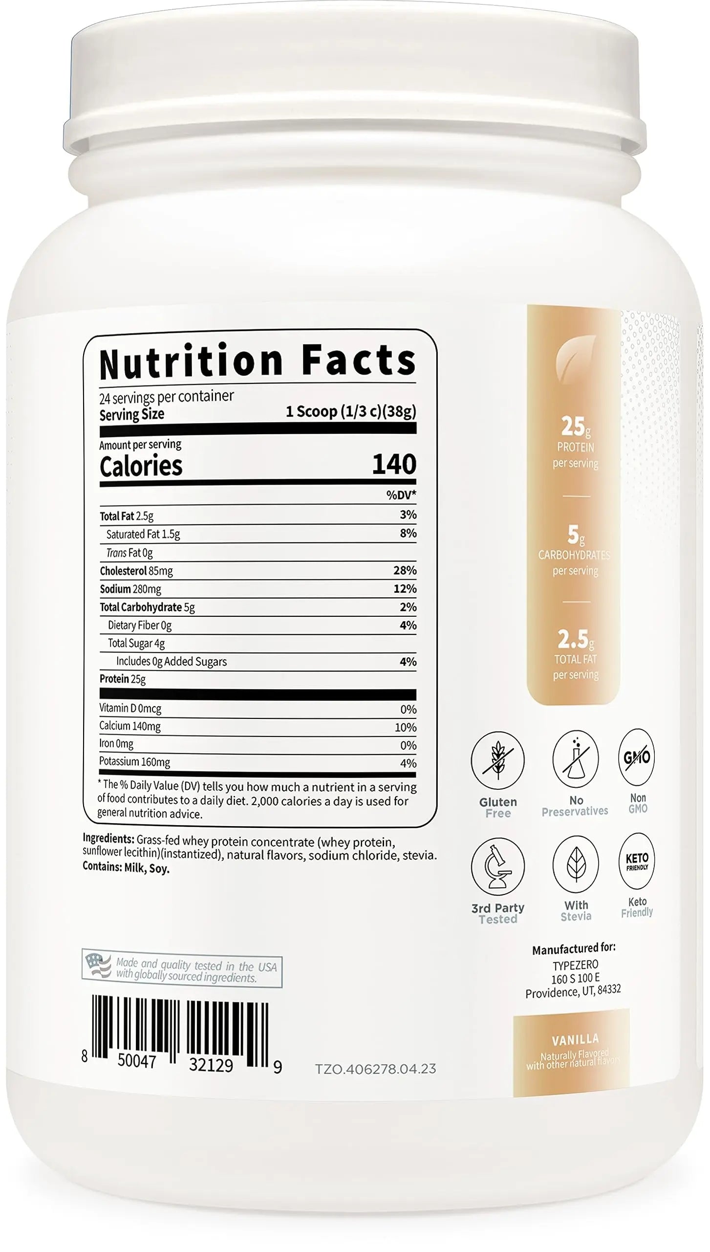 Type Zero Grass Fed Whey Protein Concentrate Powder (Vanilla, 2LBS) - Gluten Free Type Zero Au supplements