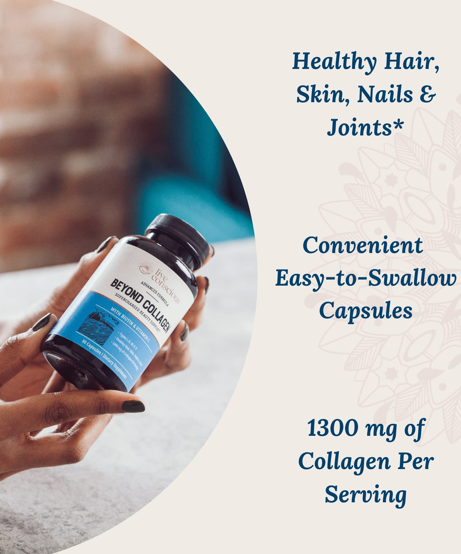 Live Conscious Beyond Collagen Multi Collagen Capsules - Types I, II, III, V & X | Hydrolyzed Blend with Biotin & Vitamin C for Hair, Skin, Nails 90 Capsules (2-Pack) Live Conscious Au supplements