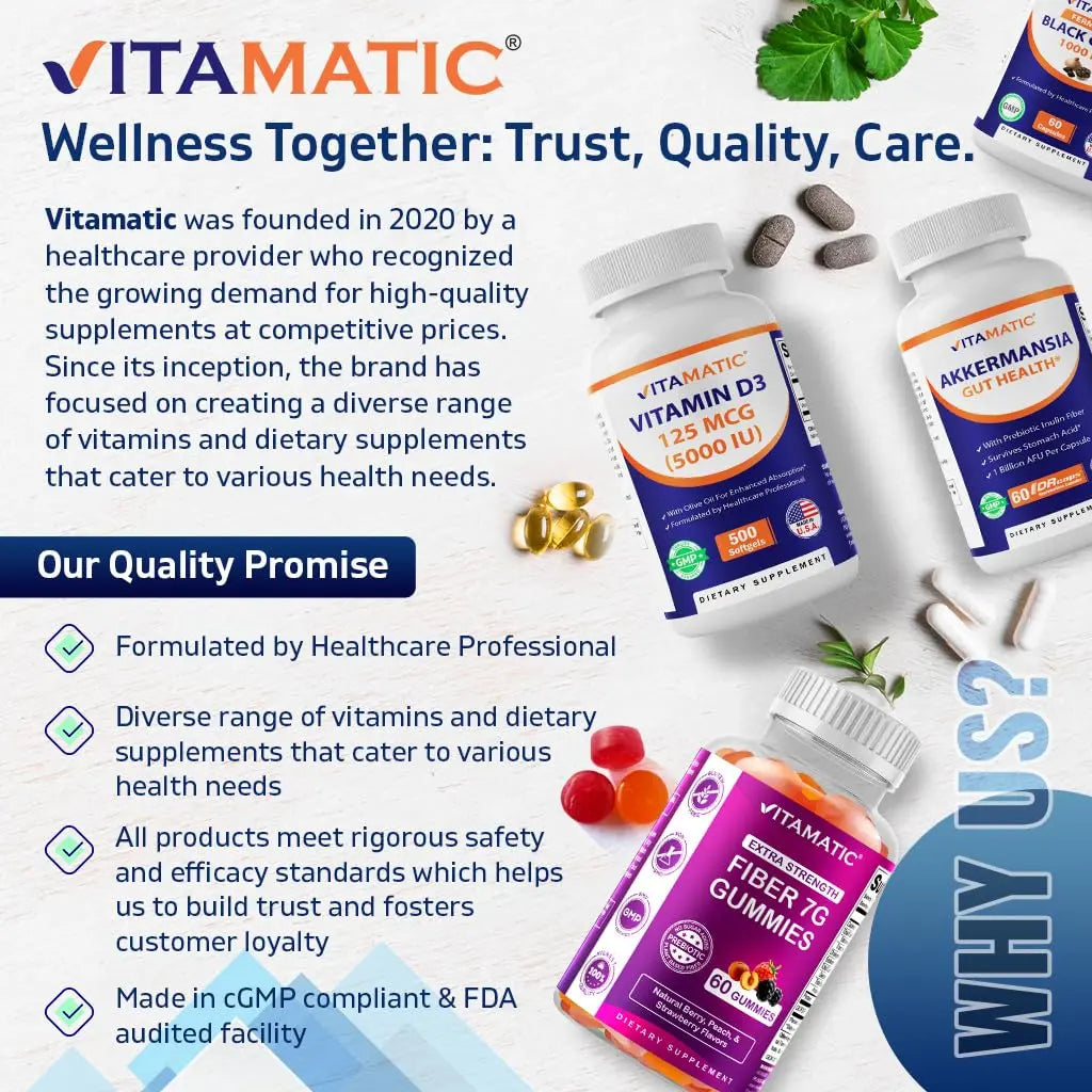Vitamatic Magnesium Complex, 400mg Elemental MG (as Bisglycinate, Citrate, Taurate, Malate, Aspartate, Oxide, Gluconate, Lysinate Glycinate, Orotate, Succinate) – 120 Capsules Vitamatic Au supplements