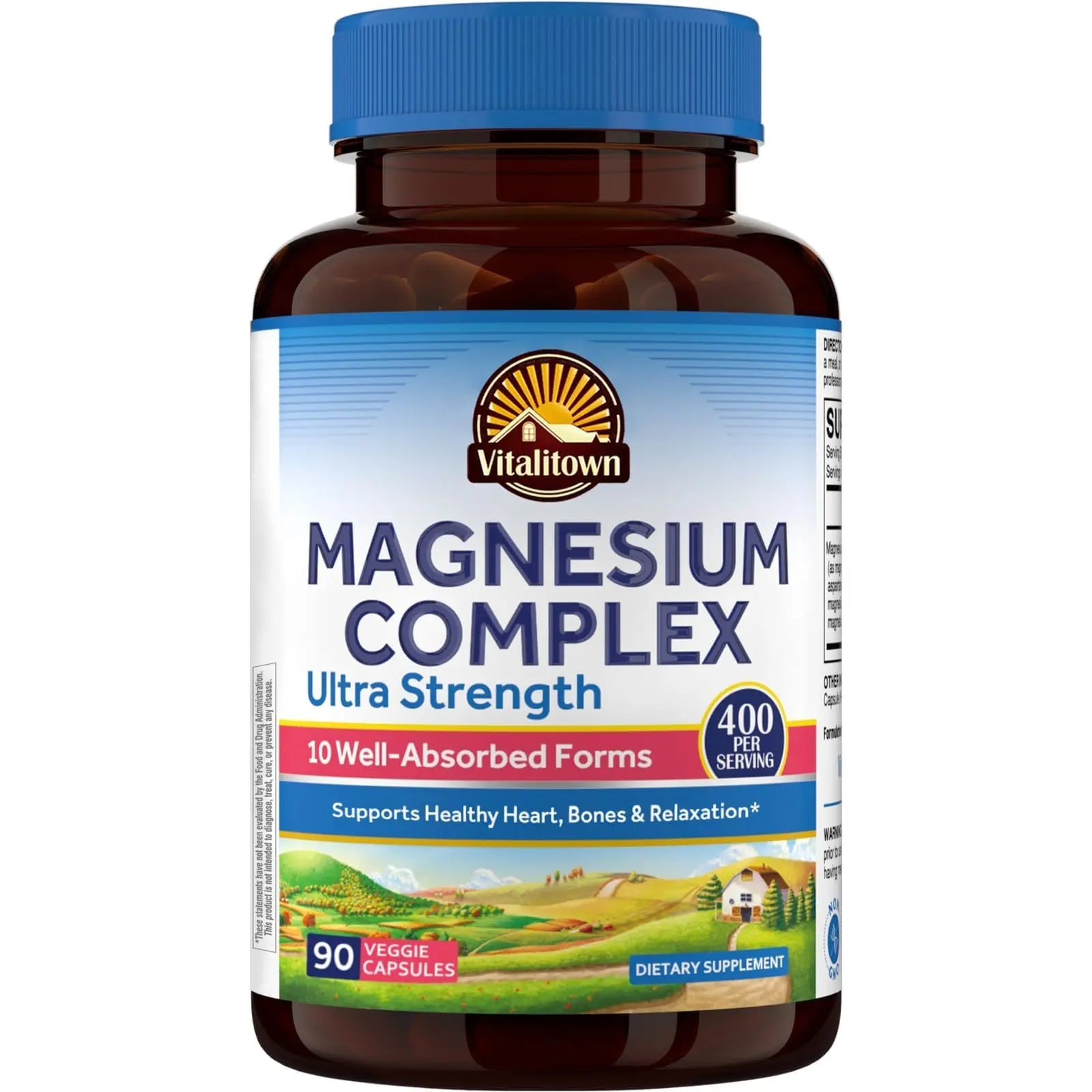 Vitalitown 10 in 1 Magnesium Complex Supplement - 400mg Elemental Magnesium Chelated with Glycinate, Citrate, Malate, Taurate & More - for Sleep Heart Energy - Non-GMO, Vegan, 90 Caps Vitalitown Au supplements