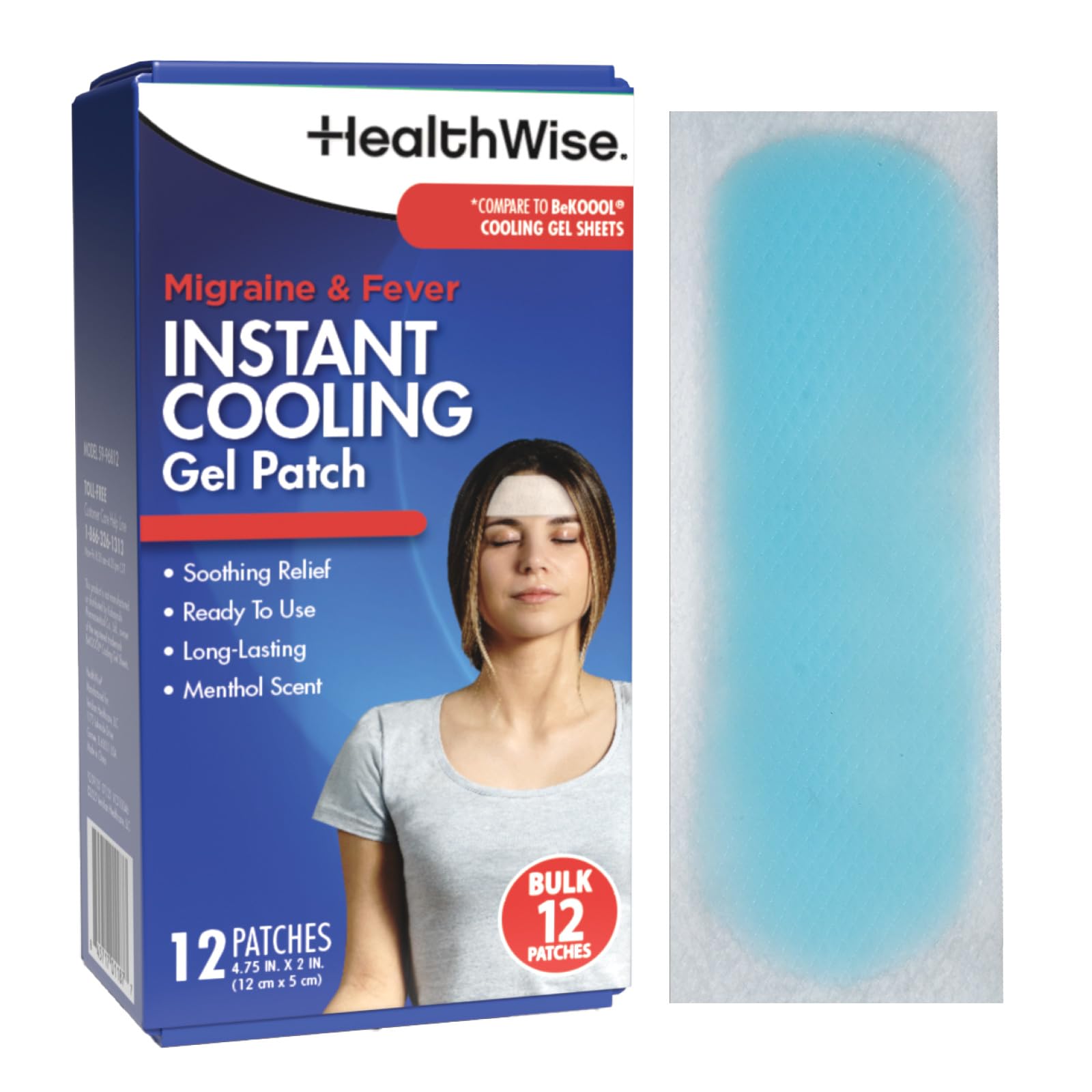 HealthWise Instant Cool Gel Patches | Migraine & Fever Relief | 12-Count | 4.75” x 2” | Soothing Menthol Vapors | Non-Medicated Formula HealthWise Au supplements