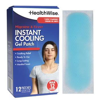 HealthWise Instant Cool Gel Patches | Migraine & Fever Relief | 12-Count | 4.75” x 2” | Soothing Menthol Vapors | Non-Medicated Formula HealthWise Au supplements