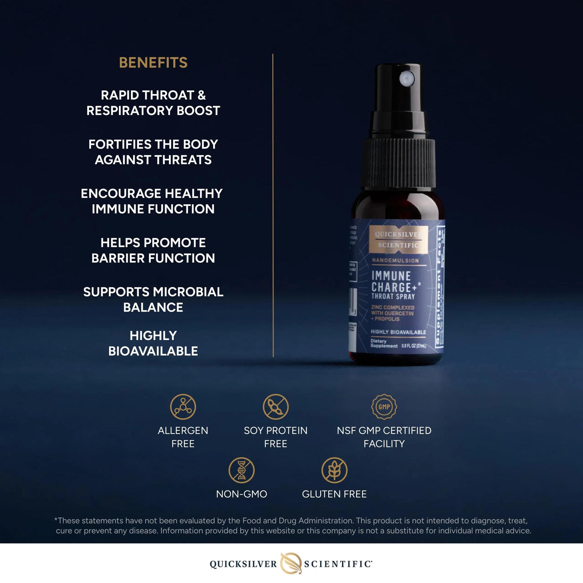Quicksilver Scientific Immune Charge+ Zinc Throat Spray - Immune Support Liquid Supplement with Quercetin - 'Throat Coat' with Liposomal Absorption Technology (0.9 fl oz / 27ml) Quicksilver Scientific Au supplements