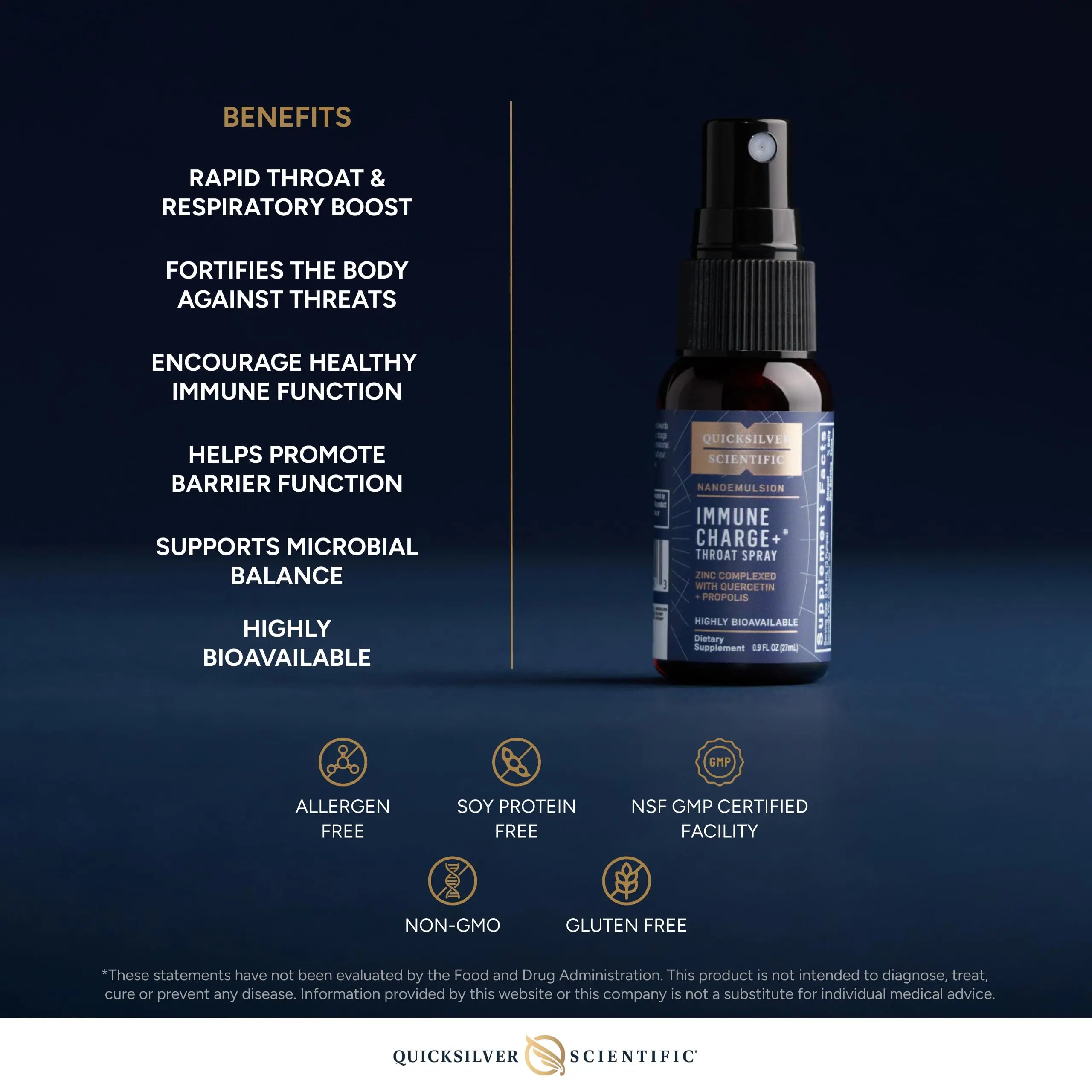 Quicksilver Scientific Immune Charge+ Zinc Throat Spray - Immune Support Liquid Supplement with Quercetin - 'Throat Coat' with Liposomal Absorption Technology (0.9 fl oz / 27ml) Quicksilver Scientific Au supplements
