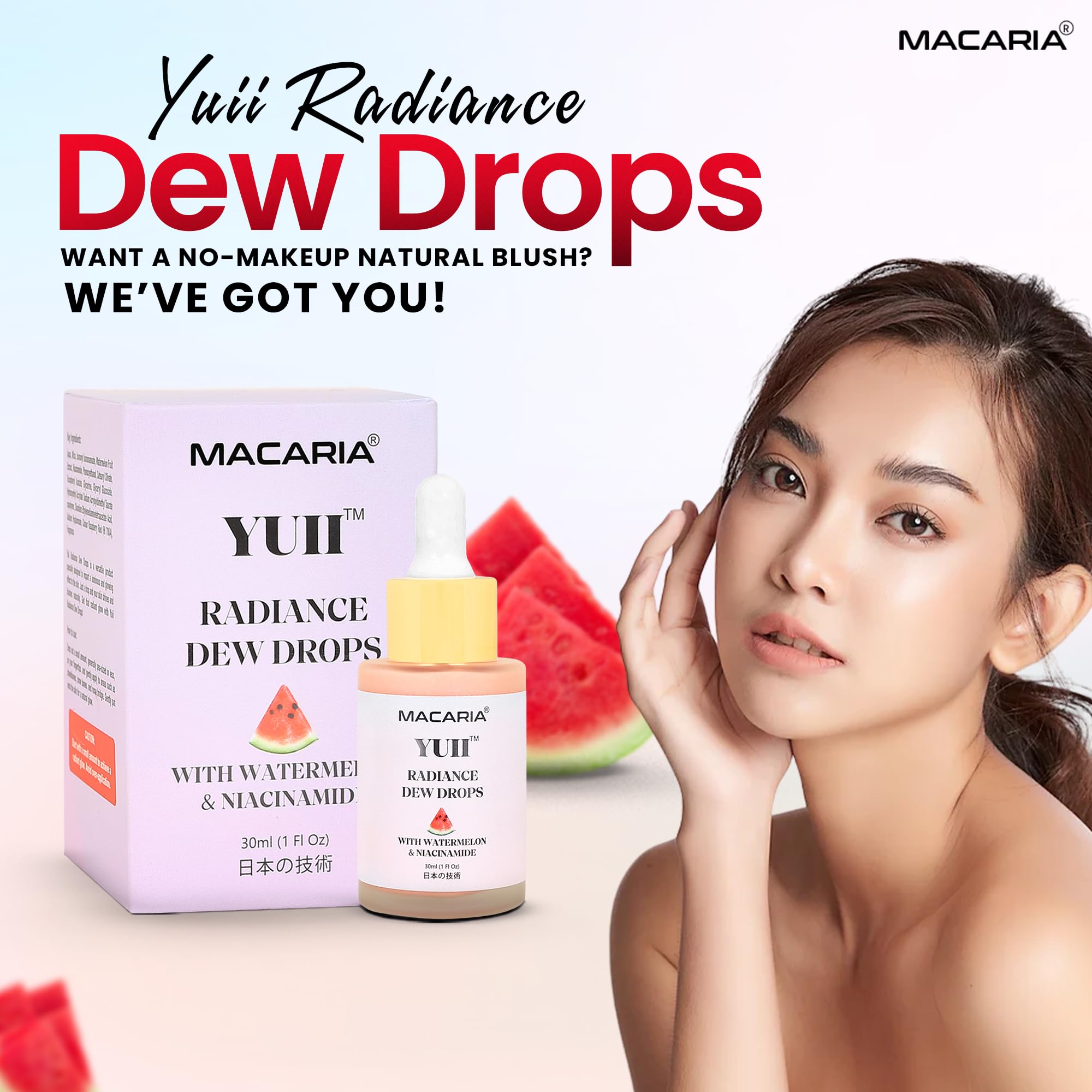 Yuii Niacinamide Serum Dew Drops - Face Moisturizer with Watermelon Fruit Extract - Glow Drops for Skincare and Makeup - Hydrating Formula for Radiant Skin - Pink Finish for Women & Girls MACARIA Au supplements
