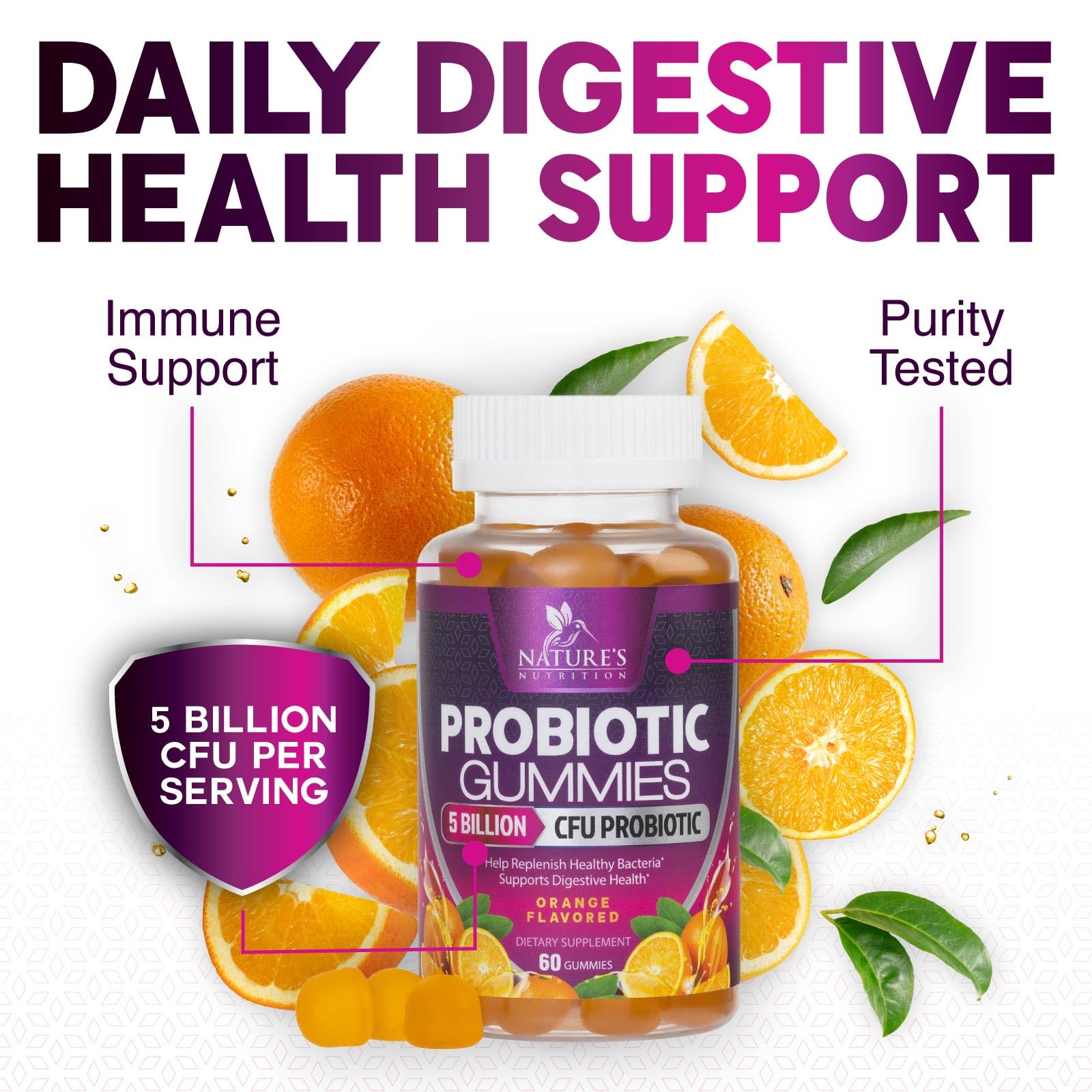 Probiotics for Digestive Health Gummies 5 Billion CFU - 6 Unique Strains for Daily Immune Support & Gut Health, Constipation, Gas & Bloating - Best Probiotic Supplement for Women & Men - 60 Gummies Nature's Nutrition Au supplements