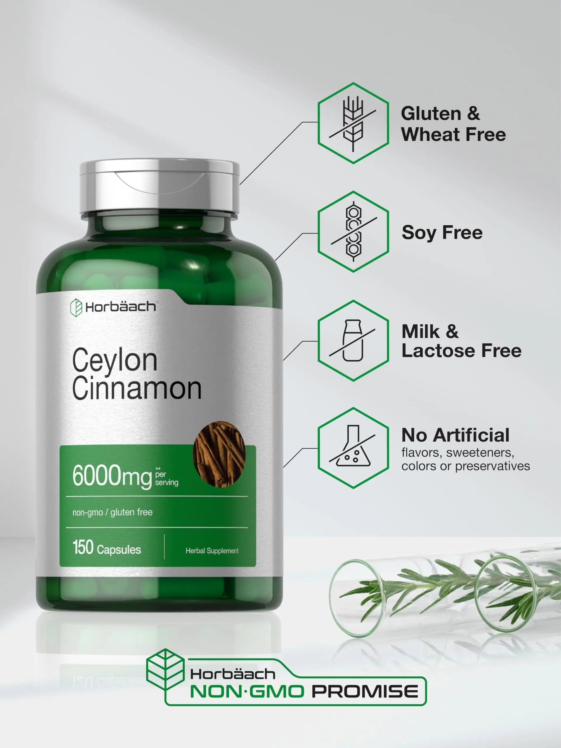 Ceylon Cinnamon Capsules | 6000 mg | 150 Count | Non-GMO & Gluten Free Supplement Horbäach Au supplements