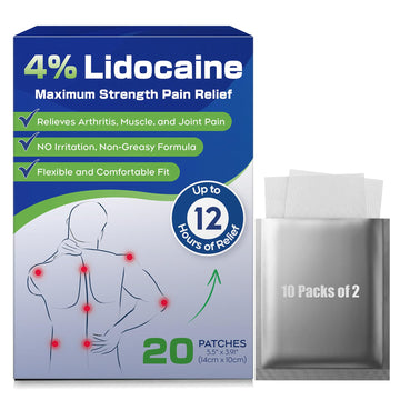 Uposiut 4% Lidocaine Patches - 20 Count Maximum Strength Lidocaine Patches, 10 Packs of 2 Patches for Muscle Pain Relief in The Neck, Shoulders, Back, Knees, and Anks, 12 Hour Pain Relief-012345 Uposiut Au supplements