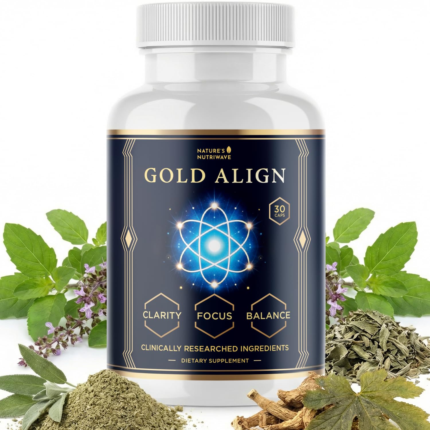 Gold Align - Holy Basil Capsules with Sage, Goldenseal, Monoatomic Gold - Herbal Supplement for Overall Health,100% Natural - Made in USA, Non-GMO, GMP-Certified - 30 Capsules, 1 Month Supply Nature’s NutriWave Au supplements
