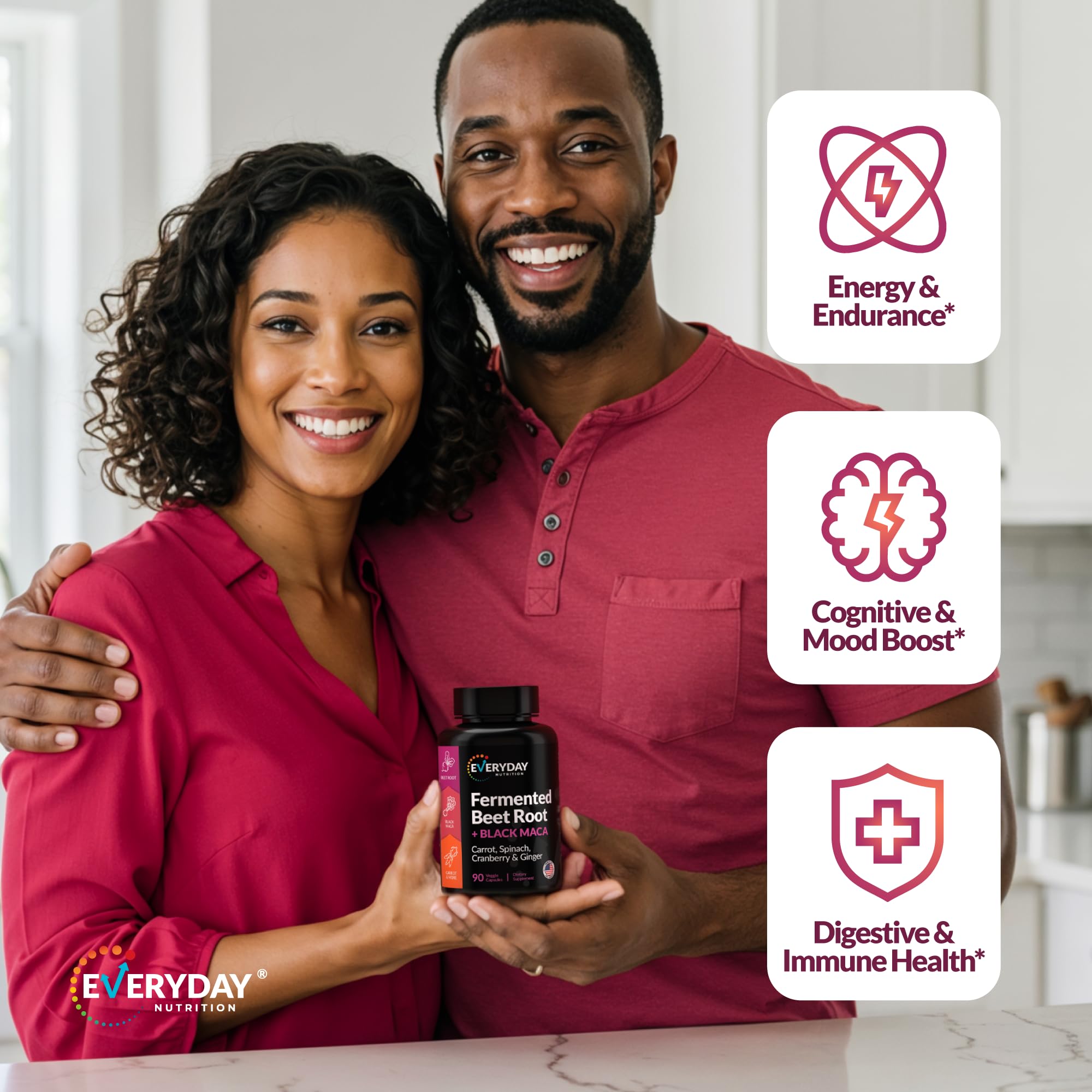 EVERYDAY NUTRITION Organic Fermented Beet Root & Black Maca Capsules with Carrot, Spinach, Cranberry & Ginger | Superfood for Energy, Stamina & Wellness | 90 Veggie Capsules | Made in USA EVERYDAY NUTRITION Au supplements