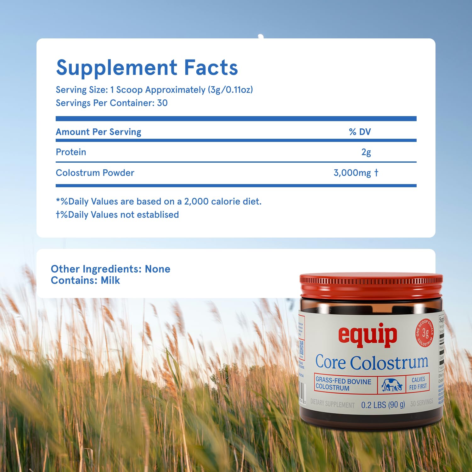 Equip Foods Core Bovine Colostrum Powder - 3,000mg Grass Fed Colostrum Supplement - Gut Health, Immunity, Recovery Lactoferrin Supplements - Keto Friendly Bovine Colostrum, 30 Servings, Unflavored Equip Au supplements