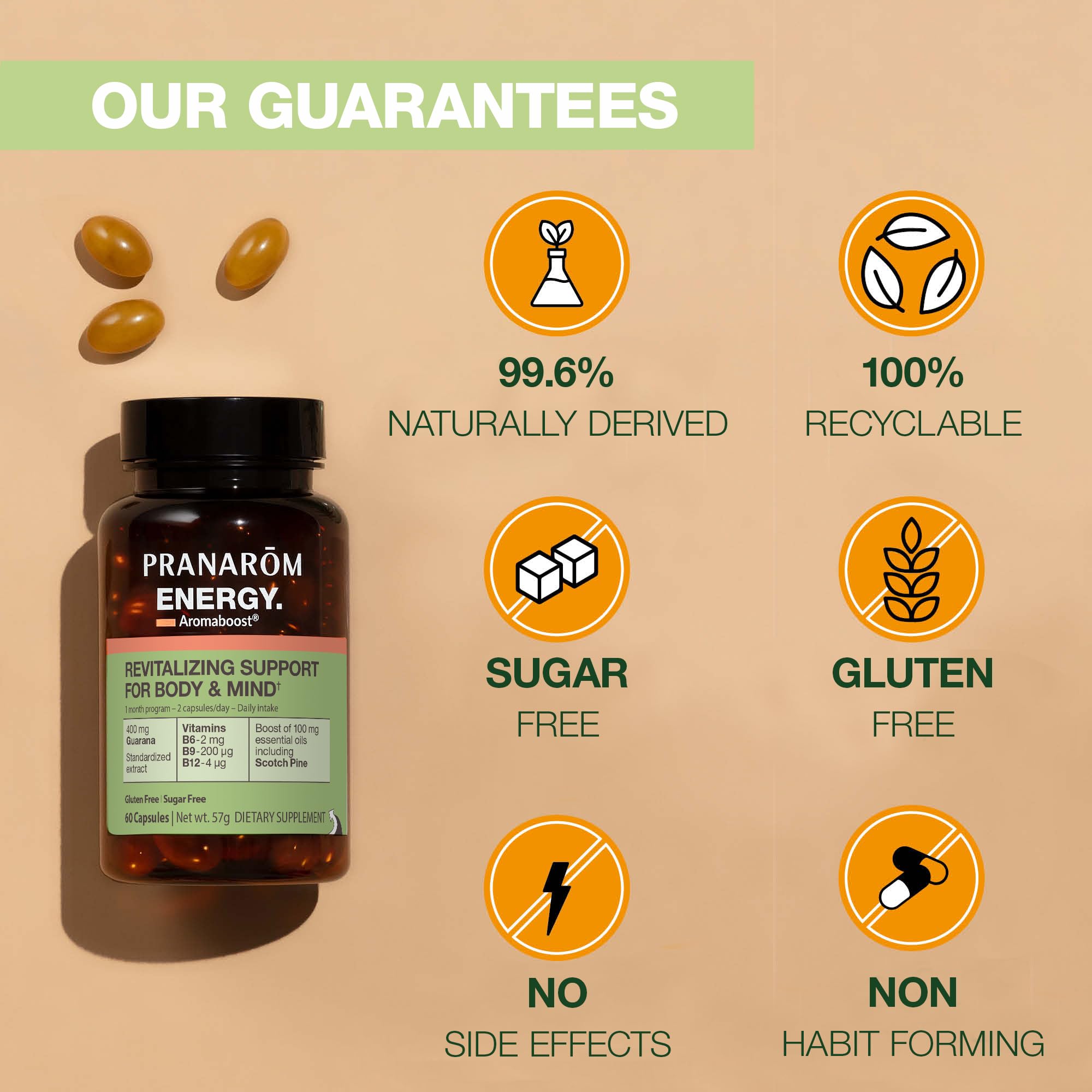 Pranarom - Aromaboost Energy Herbal Supplement - for Physical and Mental Fatigue - Guarana - Vitamins B6 B9 B12 - Pure Scots Pine Essential Oil - 60 Count Pranarom Au supplements