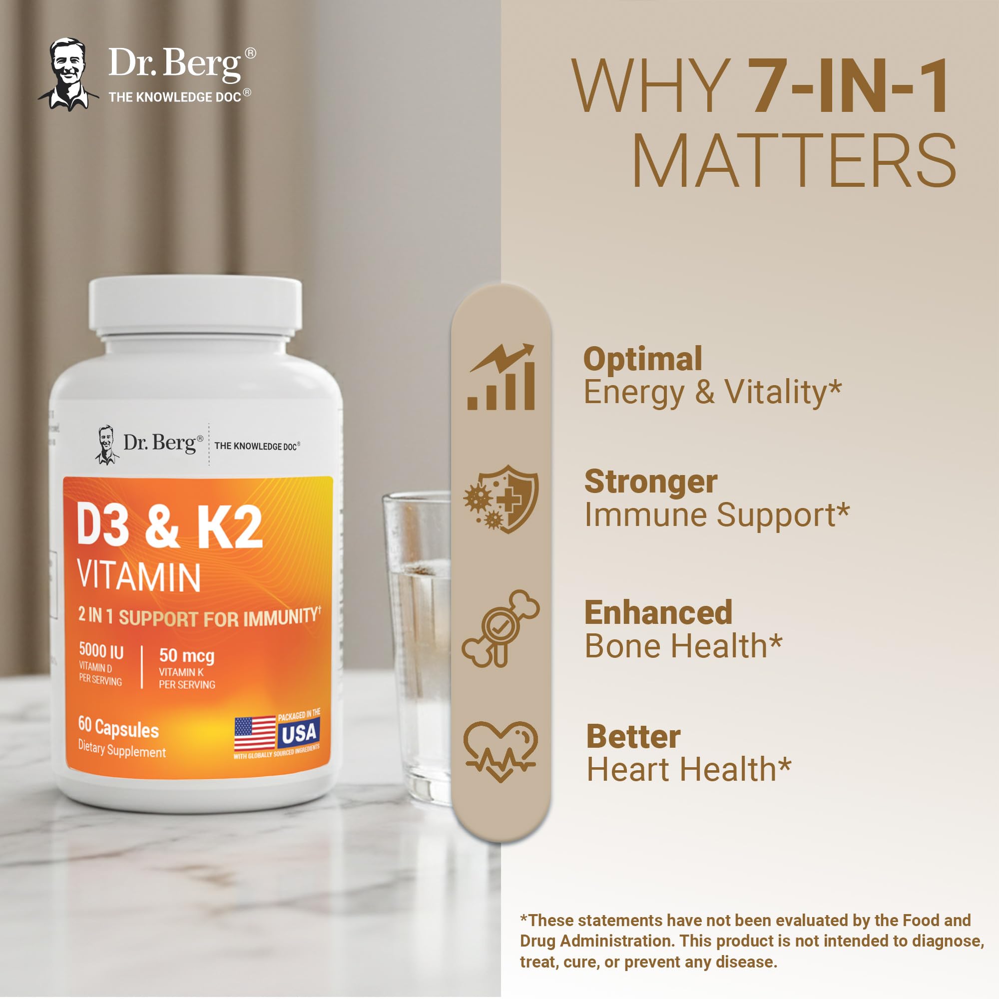 Dr. Berg Vitamin D3 & K2 5,000 IU + MK-7 – 60 Capsules – Immune, Bone & Heart Support* Supplement w/Magnesium, Zinc, B6 – 4X Lab-Tested – No Fillers – Non-GMO, cGMP, Formulated in USA Dr. Berg Nutritionals Au supplements