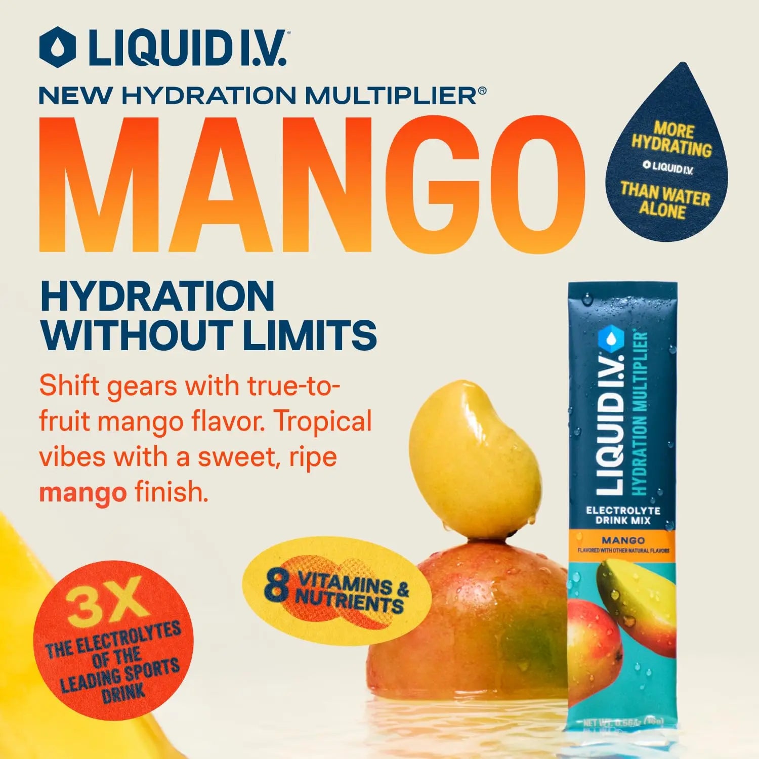 Liquid I.V.® Hydration Multiplier - Mango | Electrolyte Powder Drink Mix | 1 Pack (16 Servings) Liquid I.V. Au supplements