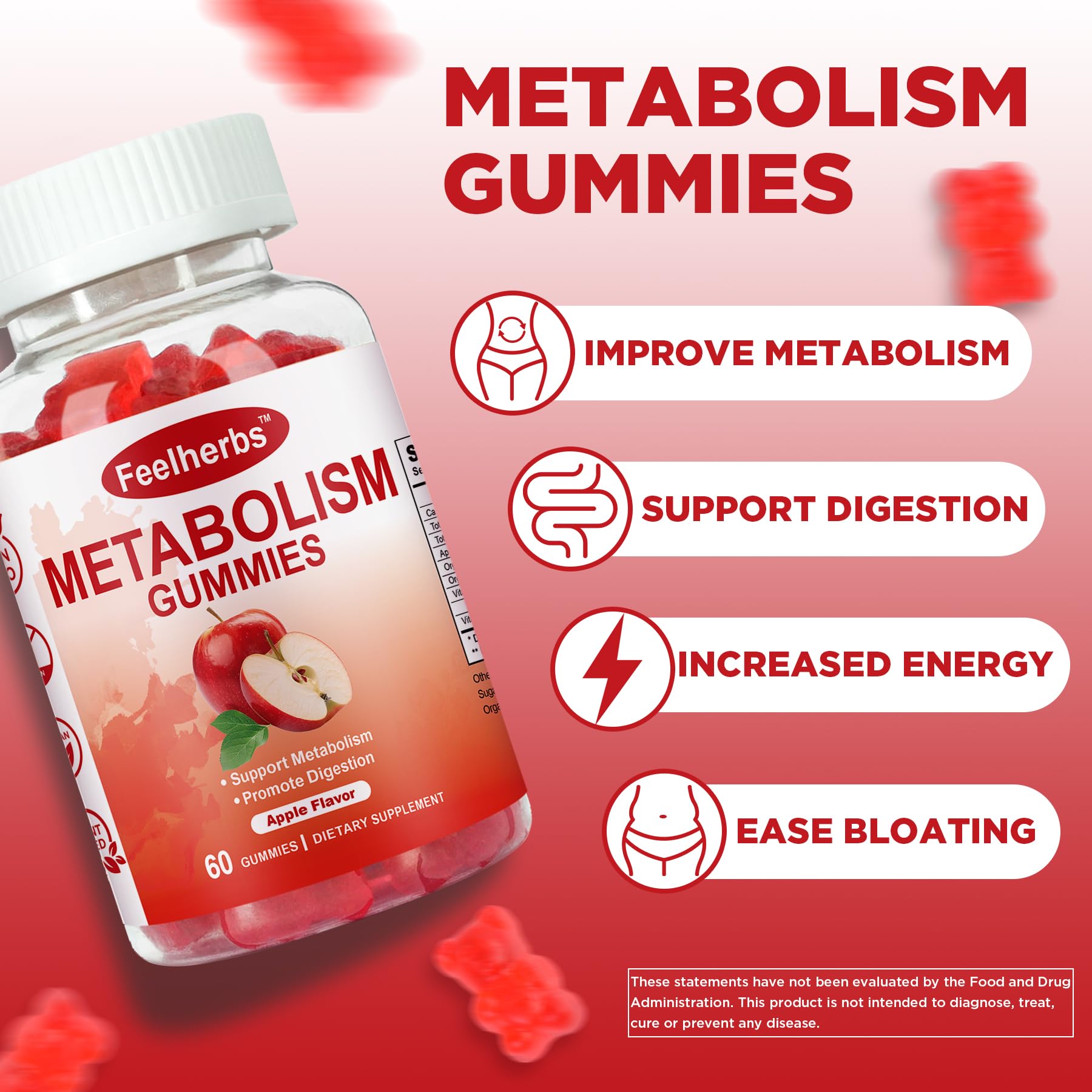 Feelherbs Metabolism Gummies for Women and Men Digestion & Energy, 60 Count Apple Cider Vinegar Gummies with Vitamin B12 & Beet Root, Chewable Keto ACV Vitamin for Metabolism & Detox Cleanse Feelherbs Au supplements