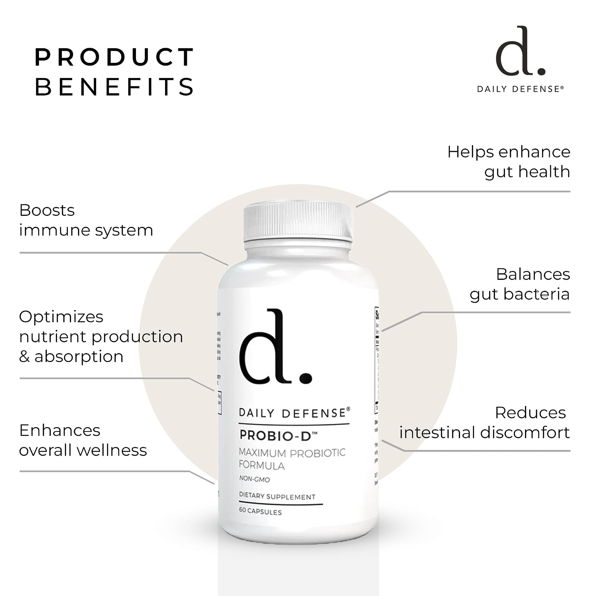 Daily Defense Probiotic Immune Support Supplement - Daily Probiotics for Men with Constipation & Gas - Digestion and Bloating Supplement & Probiotics for Women - 60 Capsules, PROBIO-D Daily Defense Au supplements