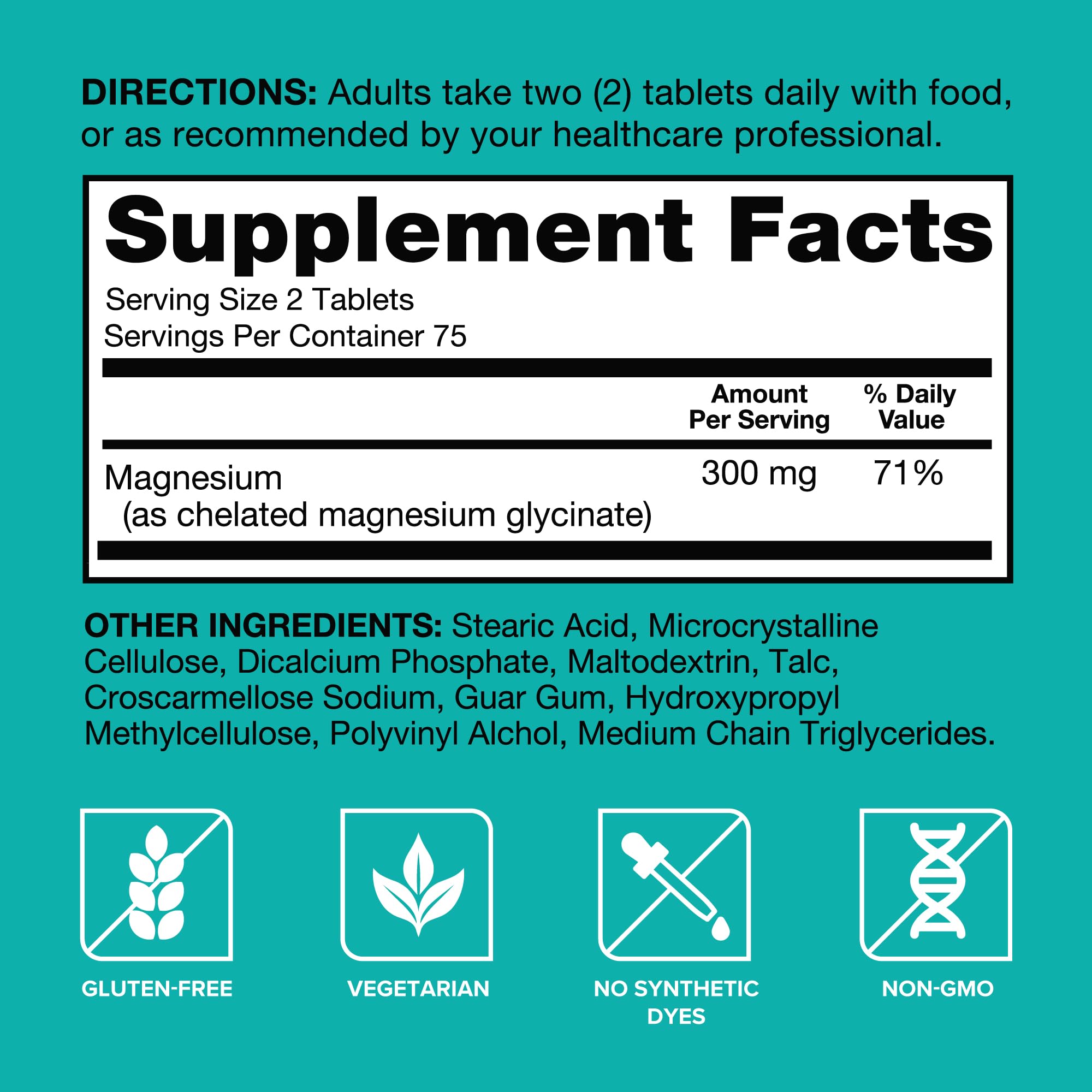 Qunol Magnesium Glycinate 300mg, 100% Glycinate Chelated Magnesium Supplement, 150ct Tablets