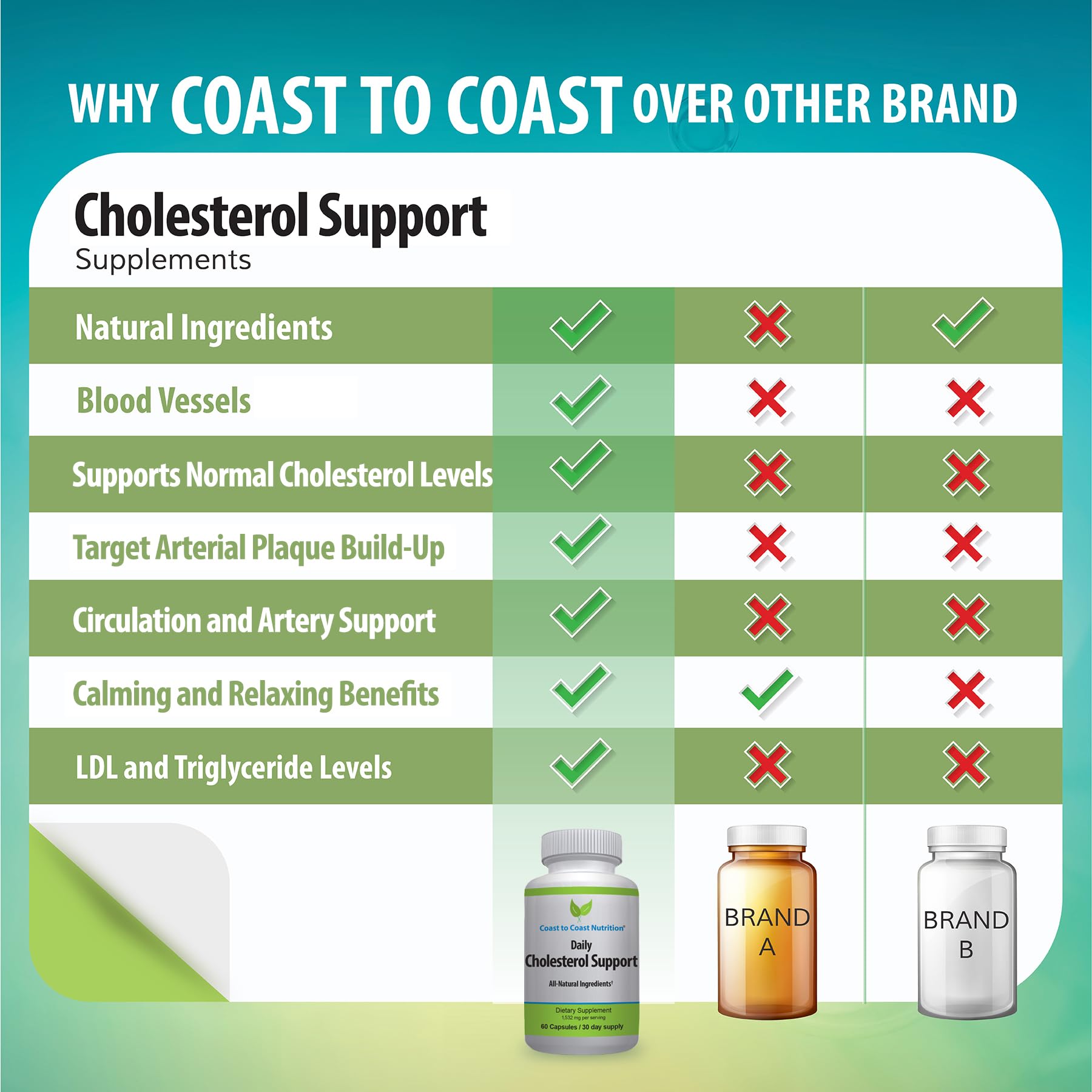 Coast to Coast Nutrition Cholesterol Support Supplement - Support Cardiovascular & Artery Performance, Target Bad LDL Levels & Plaque Calcium Buld-Up - Promote Circulation & Blood Flow - 60 Capsules Coast to Coast Nutrition Au supplements