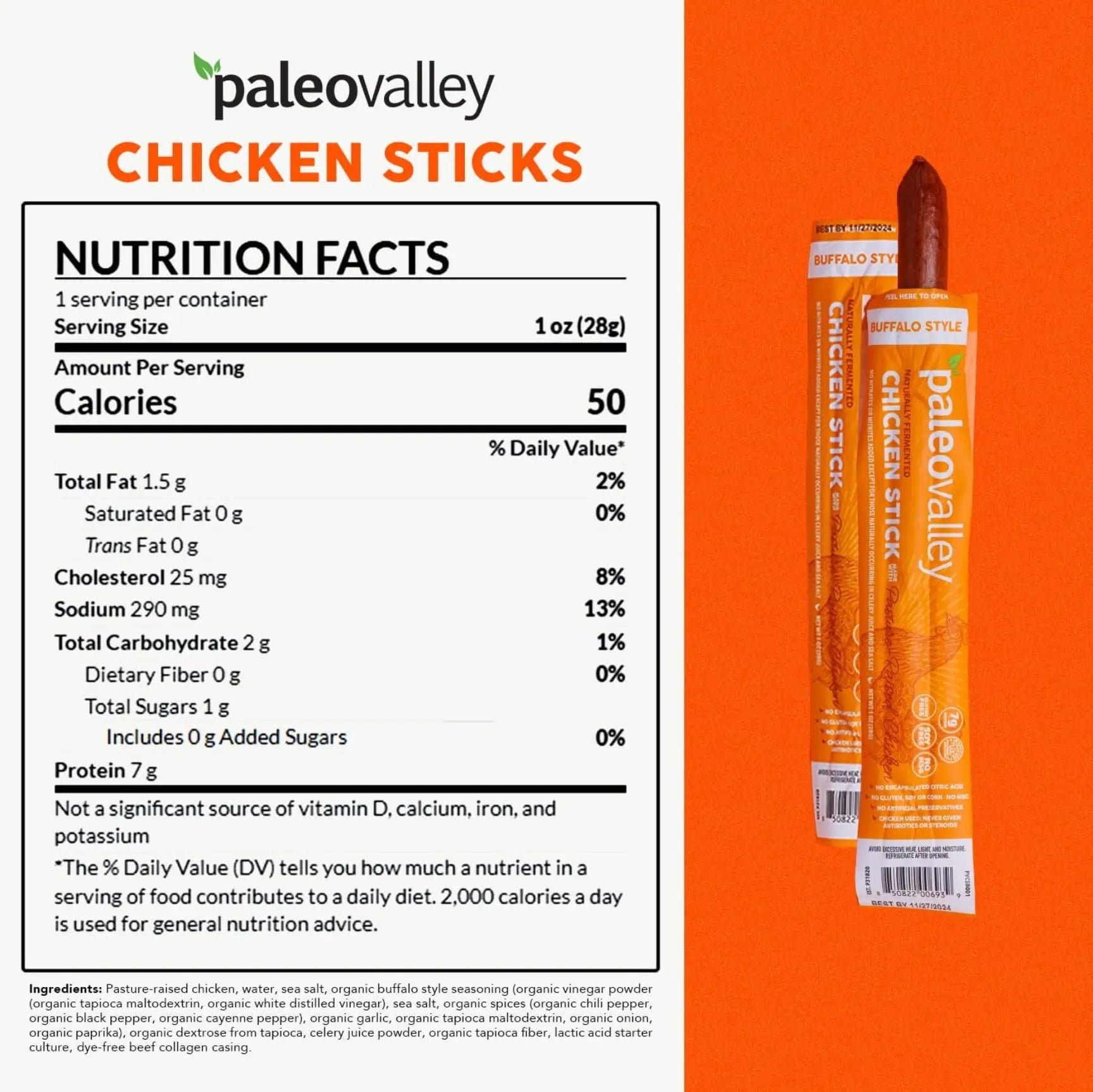Paleovalley Pasture-Raised Chicken Sticks – 10 Pack – 7g Protein per Stick – Keto-Friendly, Paleo, Gluten-Free, Nitrate-Free – On-the-Go Snack (10 Pack, Buffalo) Paleovalley Au supplements