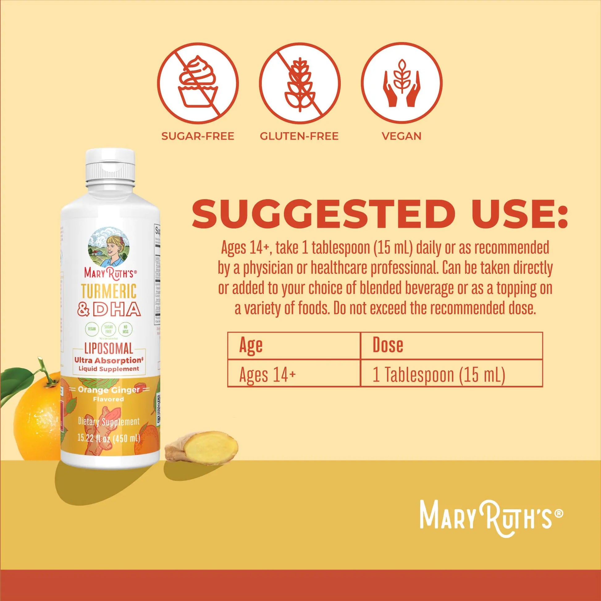 MaryRuth Organics | Liposomal Turmeric & DHA | Curcumin | Ginger Root Oil | Algal DHA & Vitamin E | Cognitive Function | Mood Support | Joint Health | Liquid Supplement | 15.22 oz MARYRUTH'S Au supplements