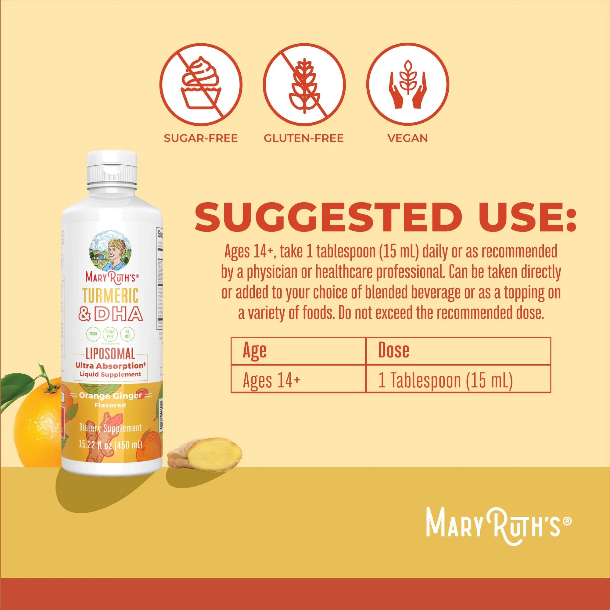 MaryRuth Organics | Liposomal Turmeric & DHA | Curcumin | Ginger Root Oil | Algal DHA & Vitamin E | Cognitive Function | Mood Support | Joint Health | Liquid Supplement | 15.22 oz MARYRUTH'S Au supplements