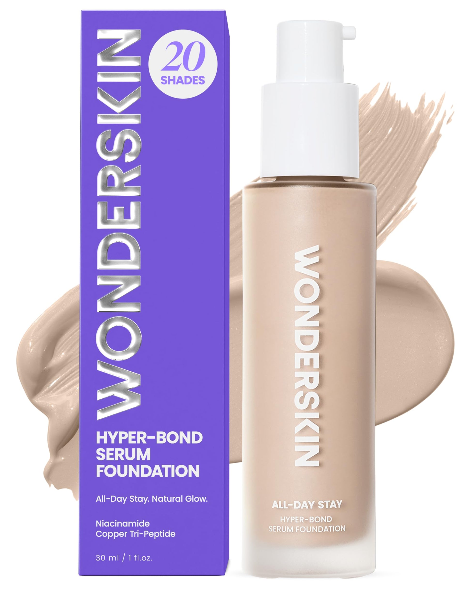 Wonderskin Hyper Bond All-Day Stay Serum Foundation – Waterproof, Transfer-Proof, 24HR Longwear Face Makeup with Niacinamide & Hyaluronic Acid – Lightweight, Natural Finish (Moonstone) Wonderskin Au supplements