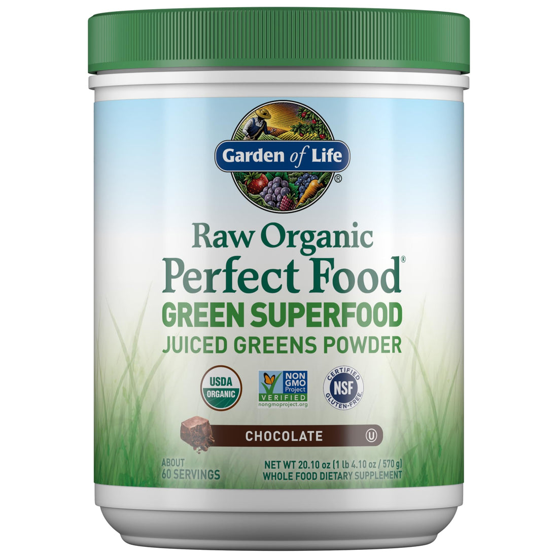 Garden of Life Raw Organic Perfect Food Green Superfood Juiced Greens Powder - Chocolate, 60 Servings, Non-GMO, Gluten Free, Vegan Whole Food Dietary Supplement Plus Probiotics, Enzymes Garden of Life Au supplements