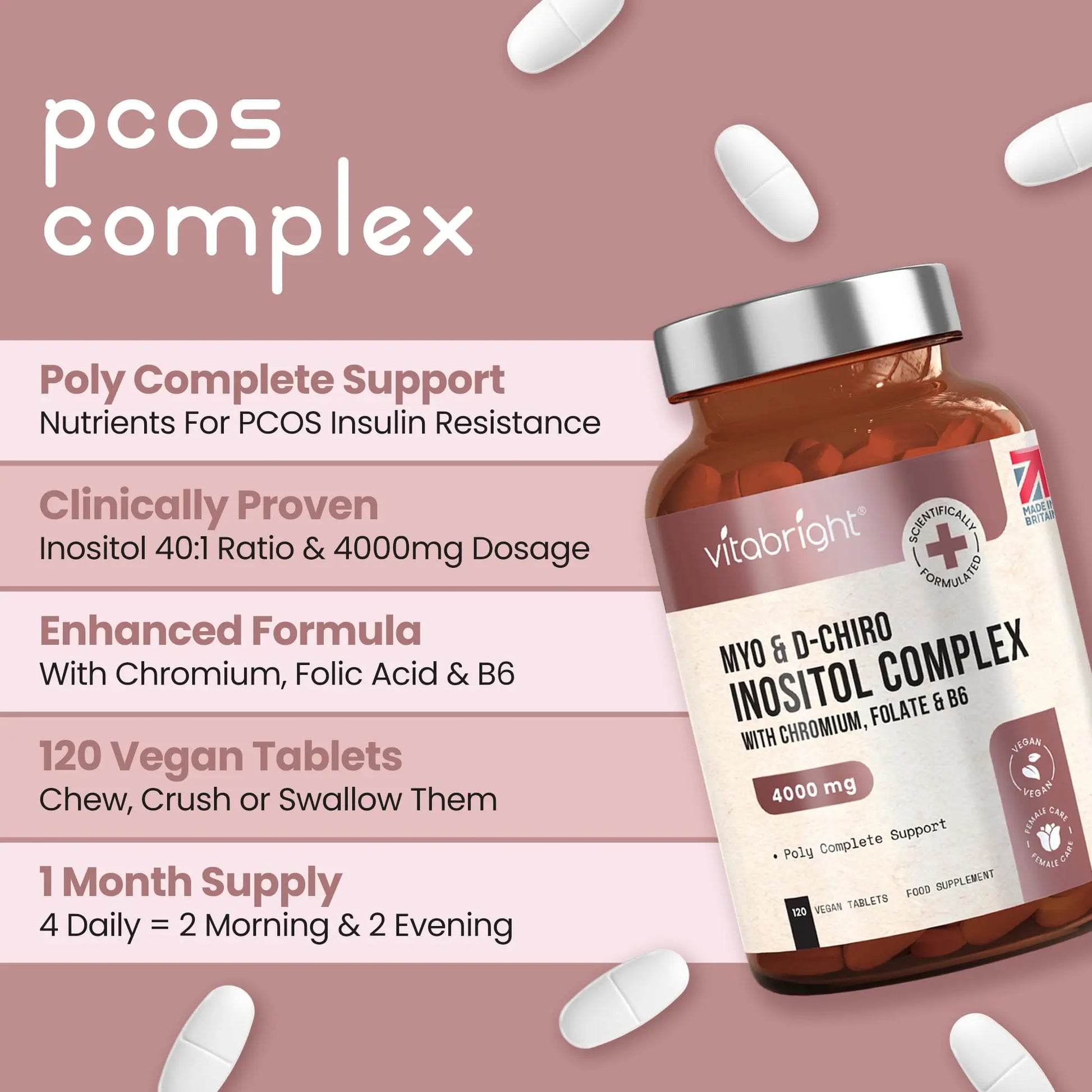 Myo and D-Chiro Inositol Complex - 4000mg per 4 Tablets - 120 Tablets (30 Day Supply) VitaBright Au supplements