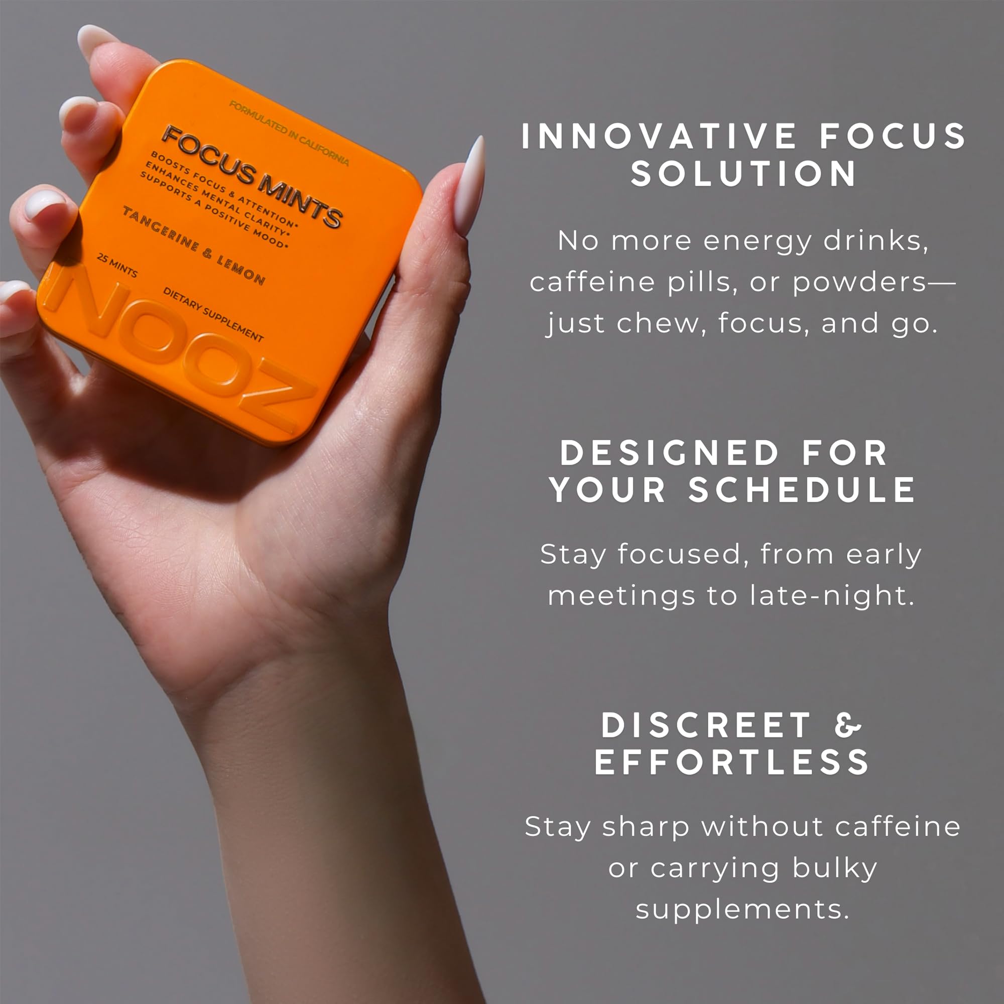 NOOZ Focus Mints Refill Bag - Caffeine-Free Brain Booster for Mental Clarity-Tangerine & Lemon Flavor | Sugar-Free, Travel-Friendly Supplement with Vitamin C, B6, B12 - Non-GMO, Clean Label, 150 Mints NOOZ Au supplements