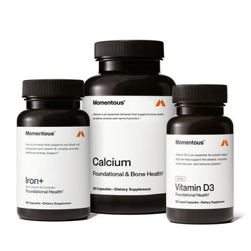 Momentous The Women's Three Bundle - Iron+, Calcium, & Vitamin D3 (2,000 IU) - 3 Critical Nutrients for All Women in 1 Daily Supplement System - NSF Certified for Sport - Gluten-Free - 60 Servings Momentous Au supplements
