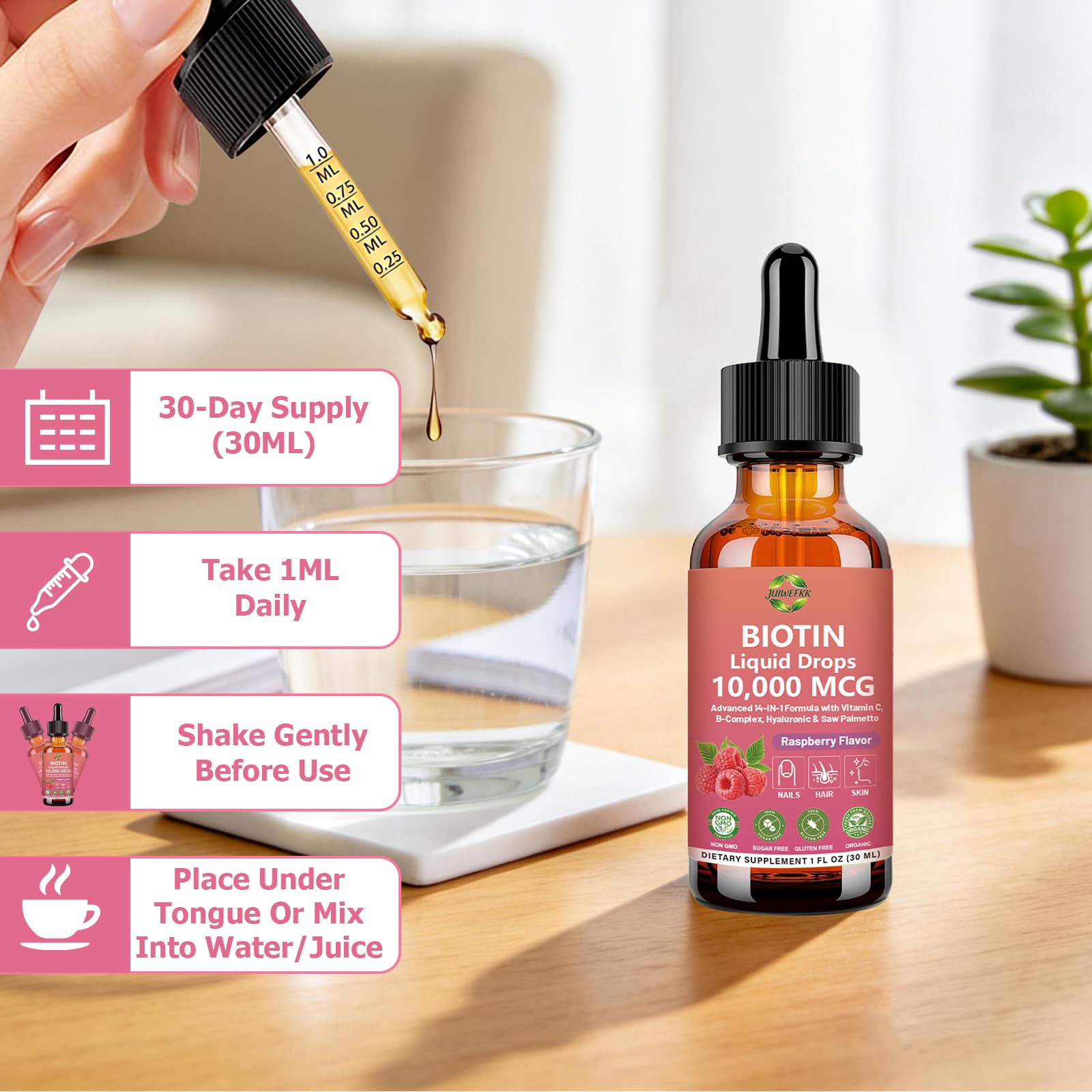 Pure Biotin 10000mcg Liquid Drop Optimal Solutions Hair Skin & Nails Vitamins Support w. Collagen Keratin Hyaluronic Acid Saw Palmetto, Biotin(Vitamin B7) for Hair Growth & Cellular Energy JUIWEFKK Au supplements