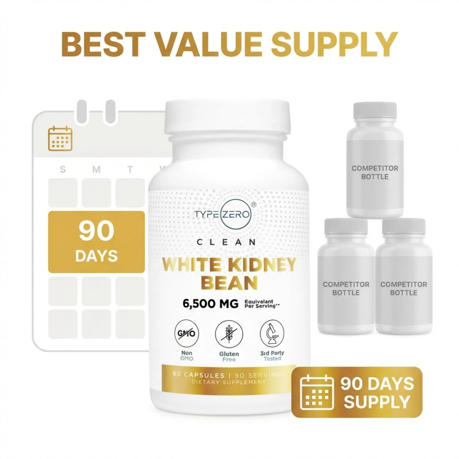 Type Zero Clean White Kidney Bean Capsules (6,500 MG Equivalent Per Serving, 90 Count) - Non-GMO, Gluten Free Type Zero Au supplements
