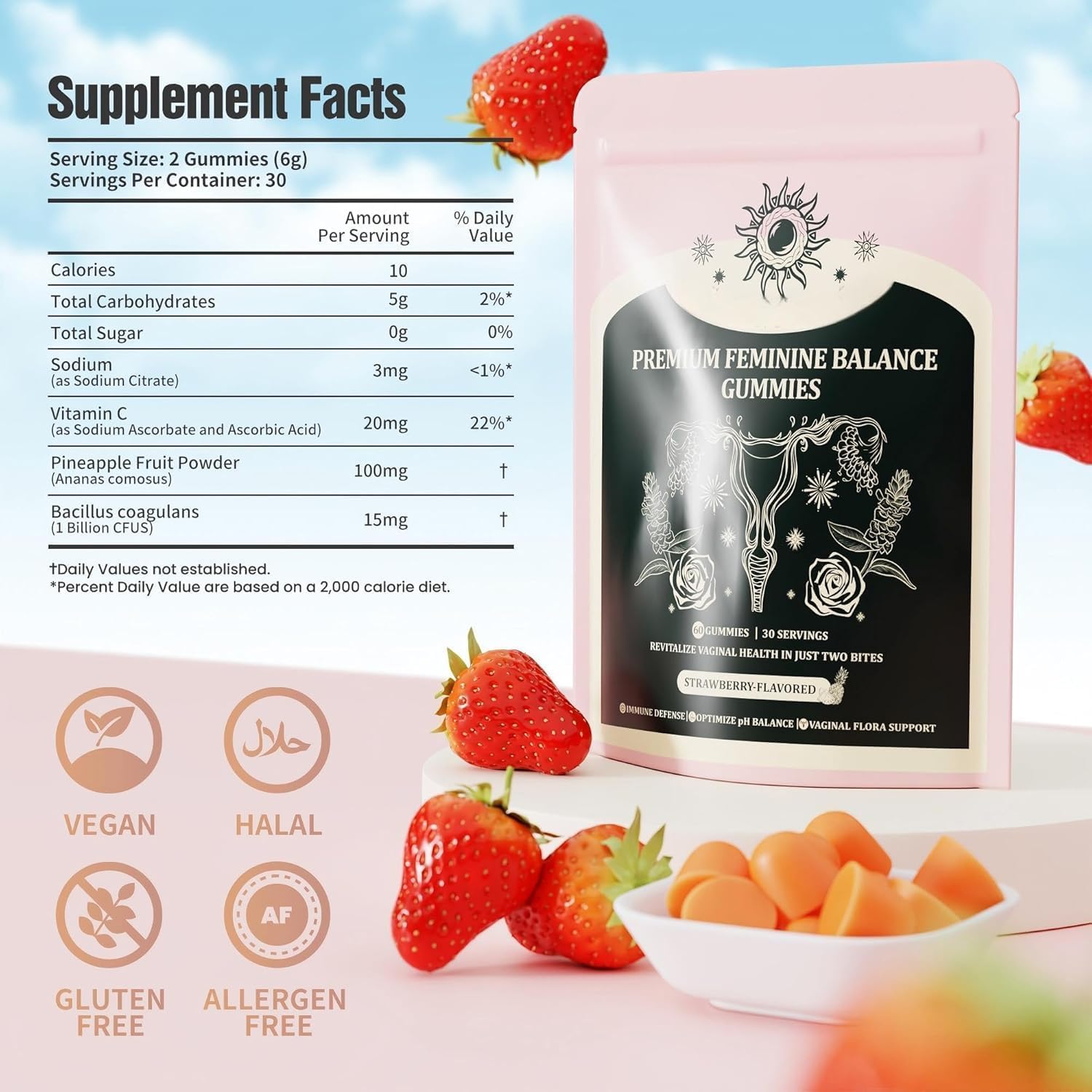 NIUSISE Feminine Balance Gummies, Premium Balance Supplement for Women PH Health, Immune Support, Vegan, Gluten-Free - Hawaiian Pineapple - 120 Gummies - 60 Servings 2 Pack. NIUSISE Au supplements