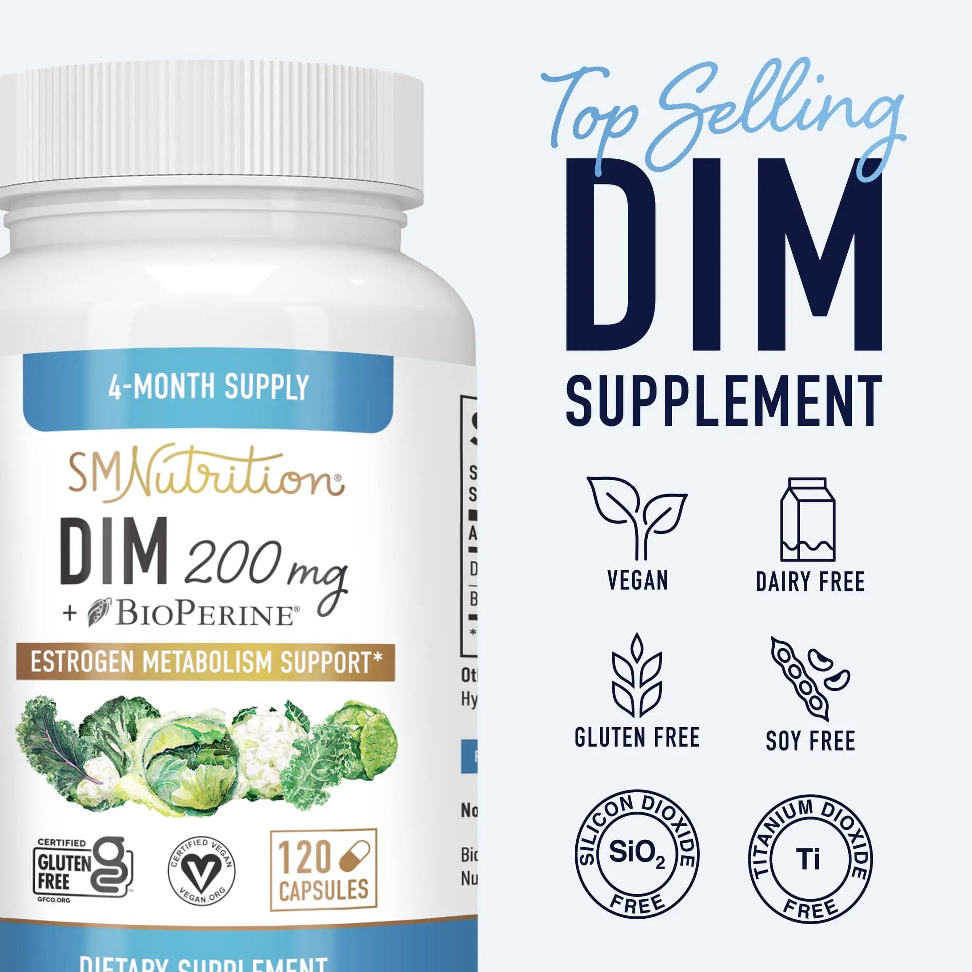 DIM Supplement 200 mg (120 Ct) | Estrogen Balance for Women & Men | Hormone Balance SMNutrition Au supplements
