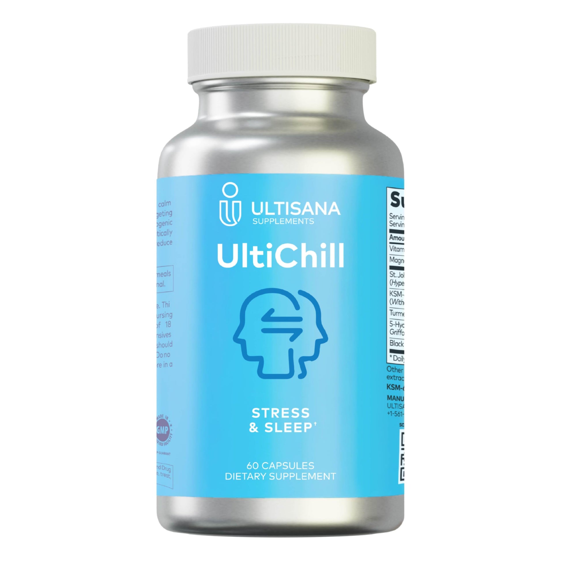Ultisana UltiChill Stress Relief Supplement, Non-Drowsy | for Enhanced Mood, Immune Booster & Sleep Support | Magnesium Glycinate, Vitamin B6, KSM-66 Ashwagandha, Turmeric & 5-HTP | Non-GMO, 60 Count Ultisana Au supplements
