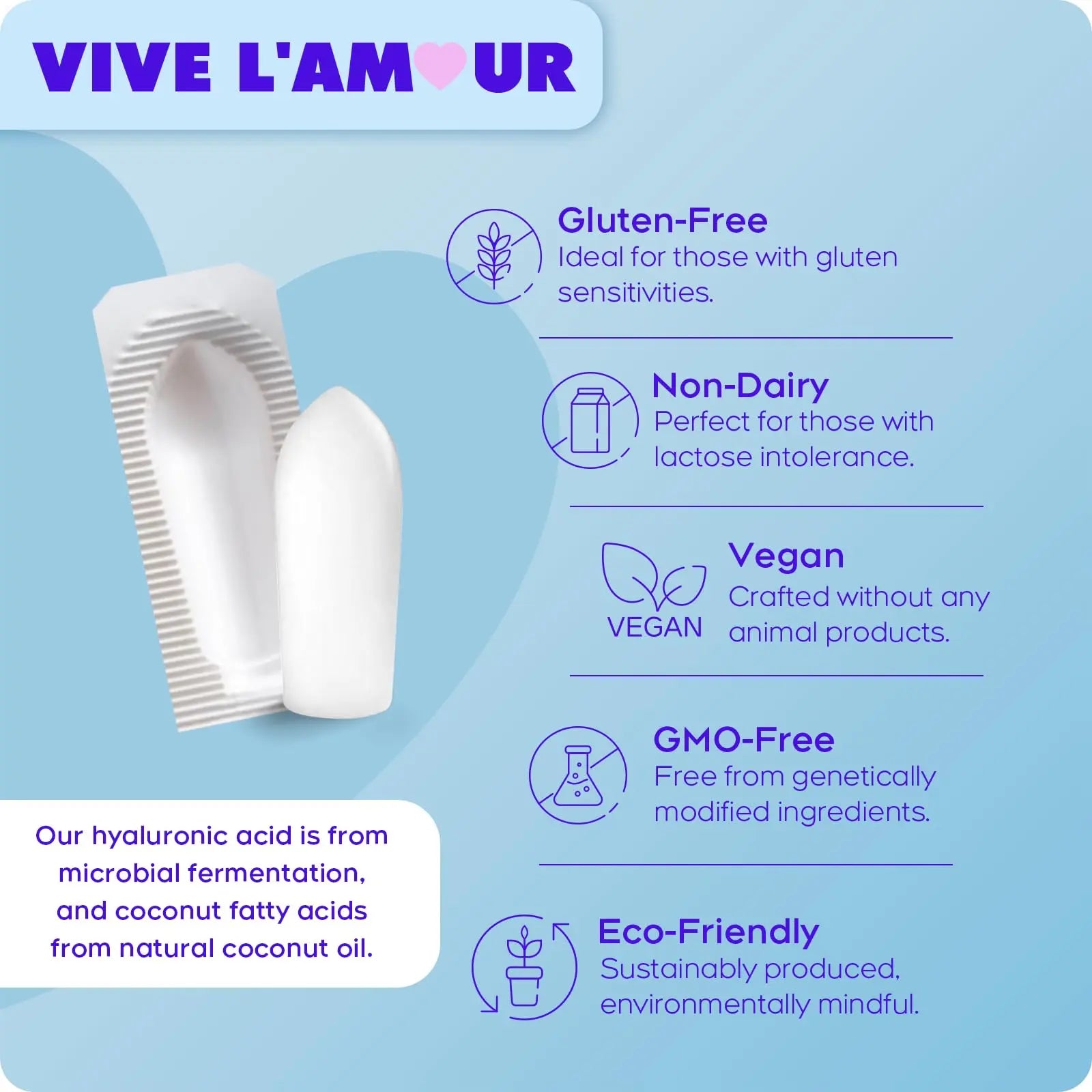 Vive L'Amour 15mg Hyaluronic Acid Vaginal Suppositories (2-Pack, 24 Count), Vaginal Moisturizer, Continuous Hydration, Relieves Vaginal Dryness, Restores Natural Softness & Elasticity, Vaginal Health Vive L'Amour Au supplements