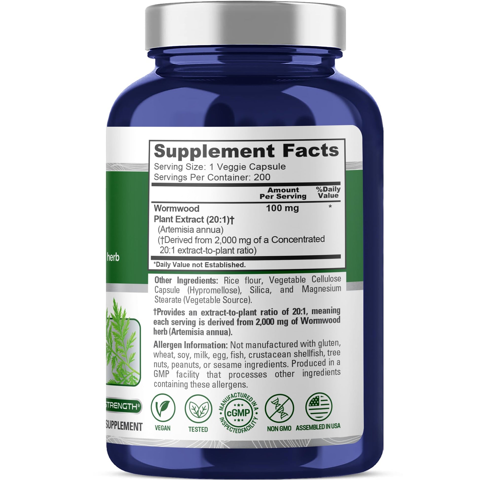 NusaPure Wormwood Capsules 2000mg | Artemisia Annua Herb | 200 Count | Non-GMO & Vegan Supplement NusaPure Au supplements