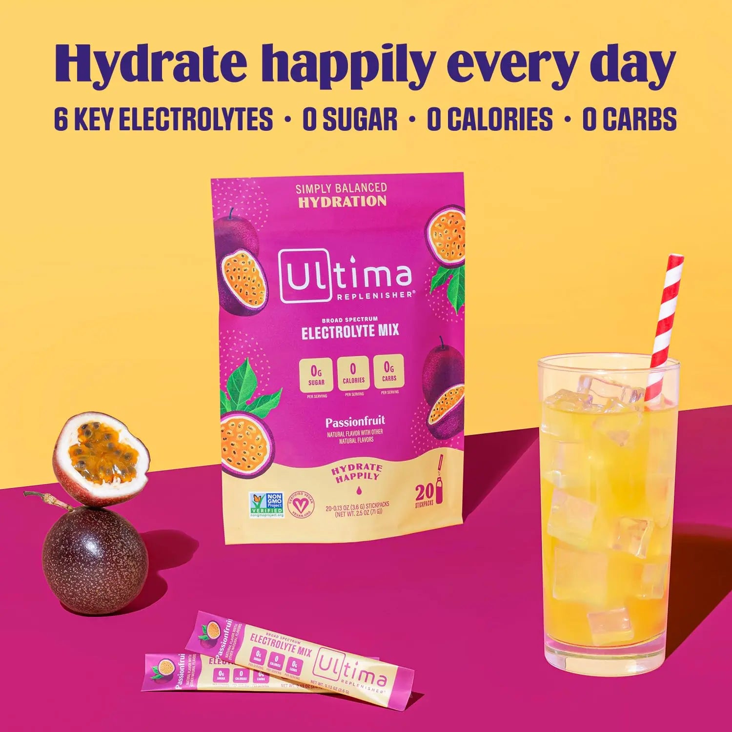 Ultima Replenisher Daily Electrolyte Drink Mix – Passionfruit, 20 Stickpacks – Hydration Ultima Replenisher Au supplements