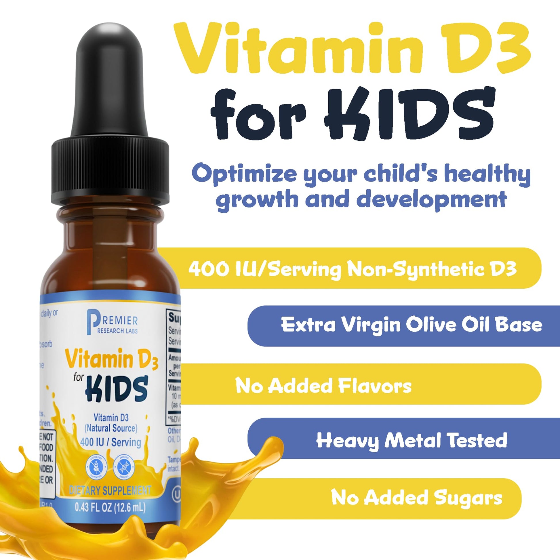 Premier Research Labs Vitamin D3 for Kids - Vitamin D Drops for Children, Kids Liquid Vitamin D, 400 IU Per Serving, Supports Healthy Brain Development - 0.43 fl oz Premier Research Labs Au supplements