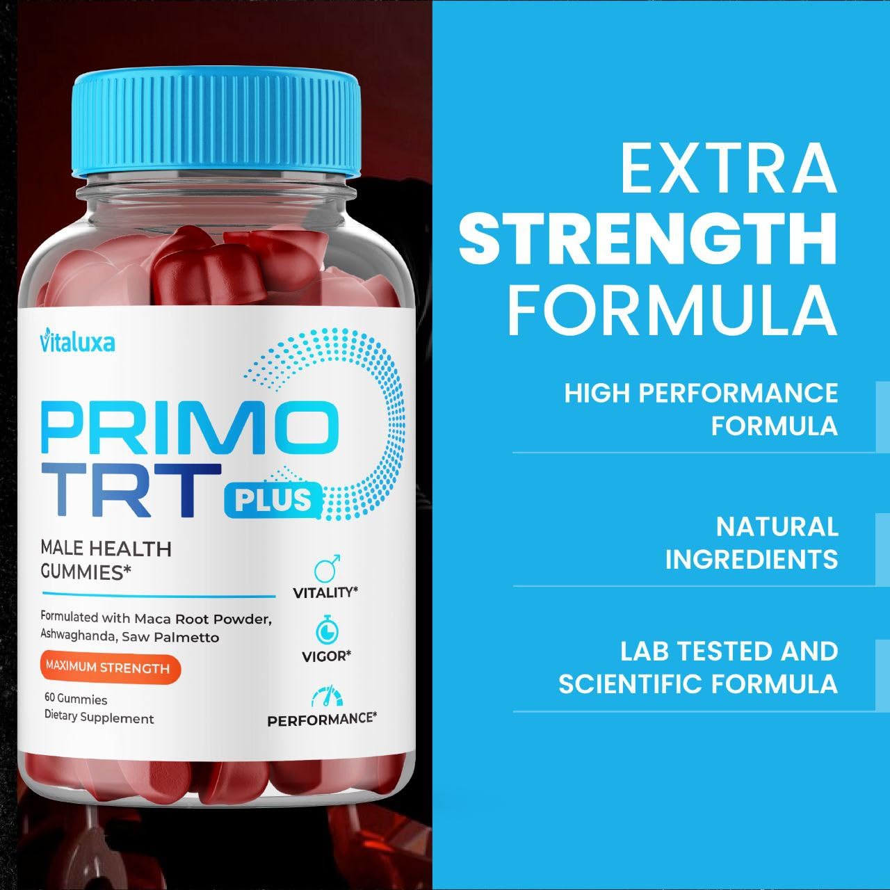 (2 Pack) Primo TRT Gummies, Primo TRT Advanced Performance Blend Supplement, PrimoTRT Try Prime Gomitas Maximum Strength for Males Support for Overall Health Wellness All Natural Ingredients (120 Ct) Vitaluxa Au supplements