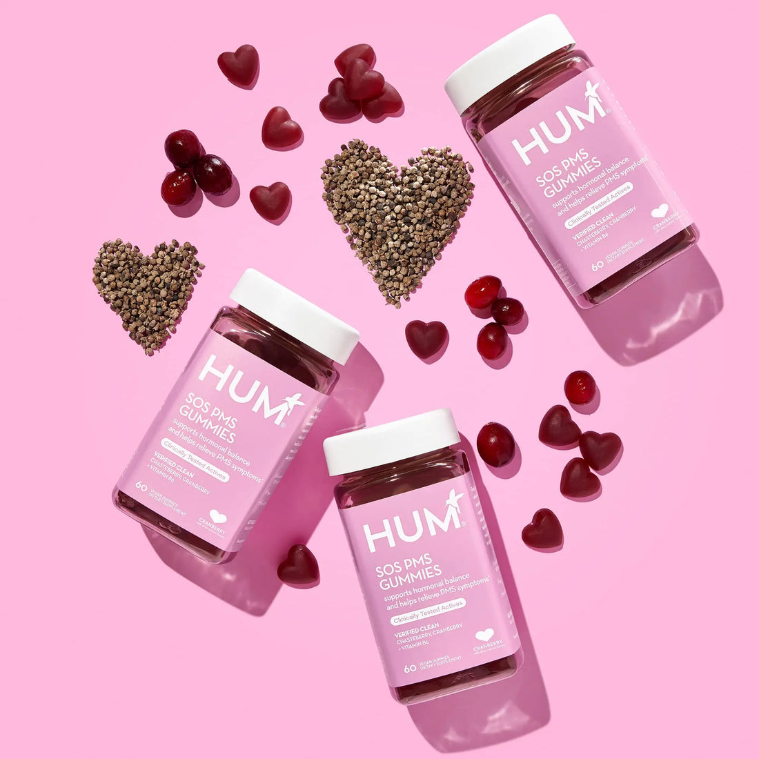 HUM Nutrition SOS PMS Gummies, PMS Support Supplement for Women, Support Cycle Symptoms, Bloating, Hormonal Balance, Includes Vitamin B6, Cranberry & Chasteberry Vitex, Gluten Free, 60 Vegan Gummies HUM Au supplements