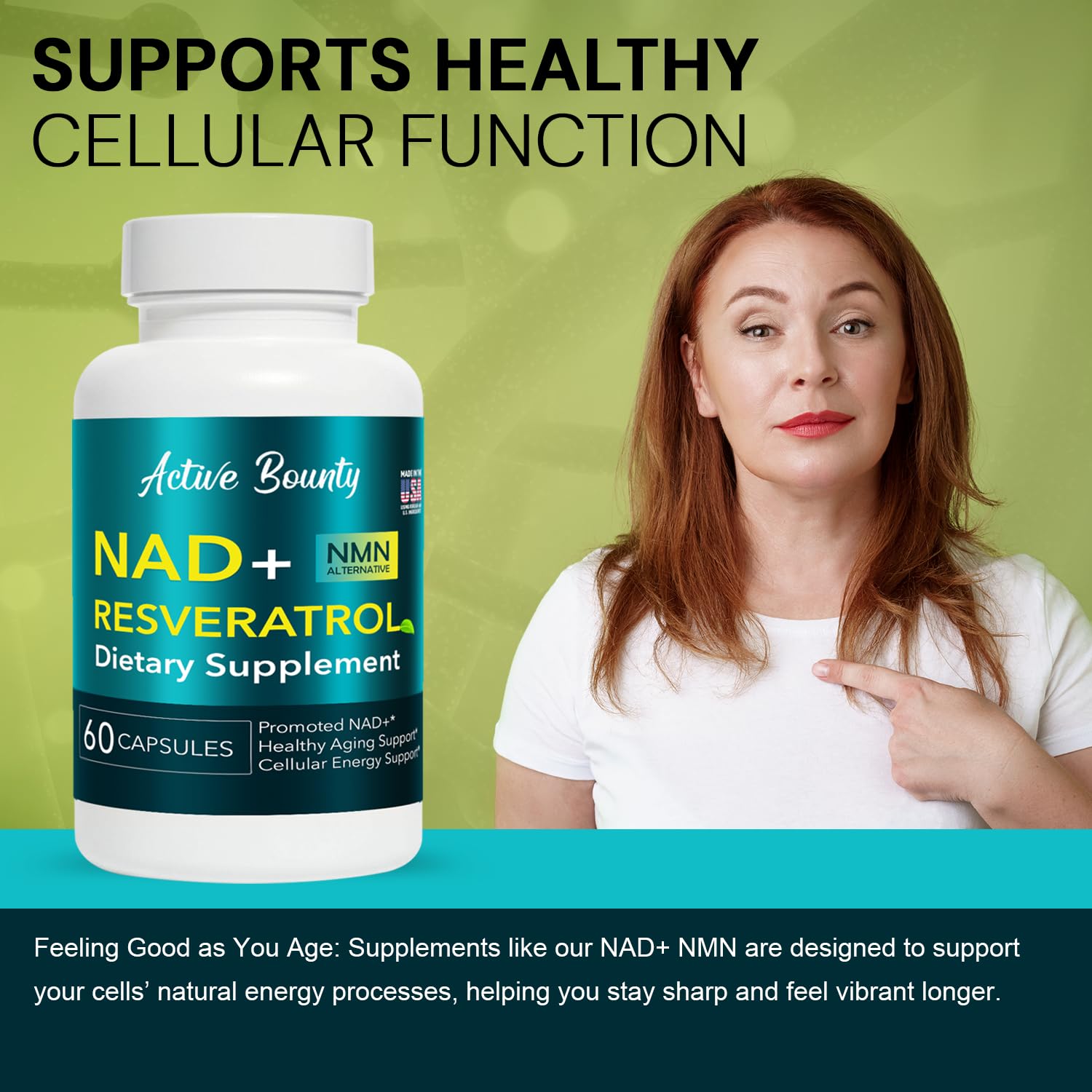 NAD+ Resveratrol Supplement with Quercetin – NMN Alternative for Cellular Energy Support, Focus & Healthy Aging – High Potency 500mg NAD+ Formula, Vegan, Non-GMO, Gluten-Free, Made in USA, 60 Capsules Active Bounty Au supplements